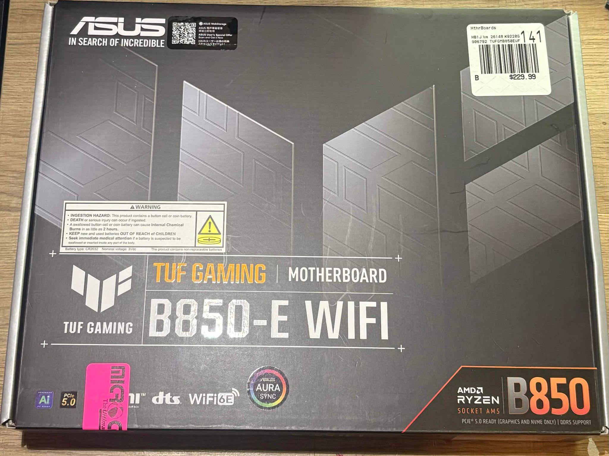 ASUS TUF Gaming B850-E WiFi AM5 ATX Motherboard | DDR5 | PCIe 5.0 | WiFi 6E
