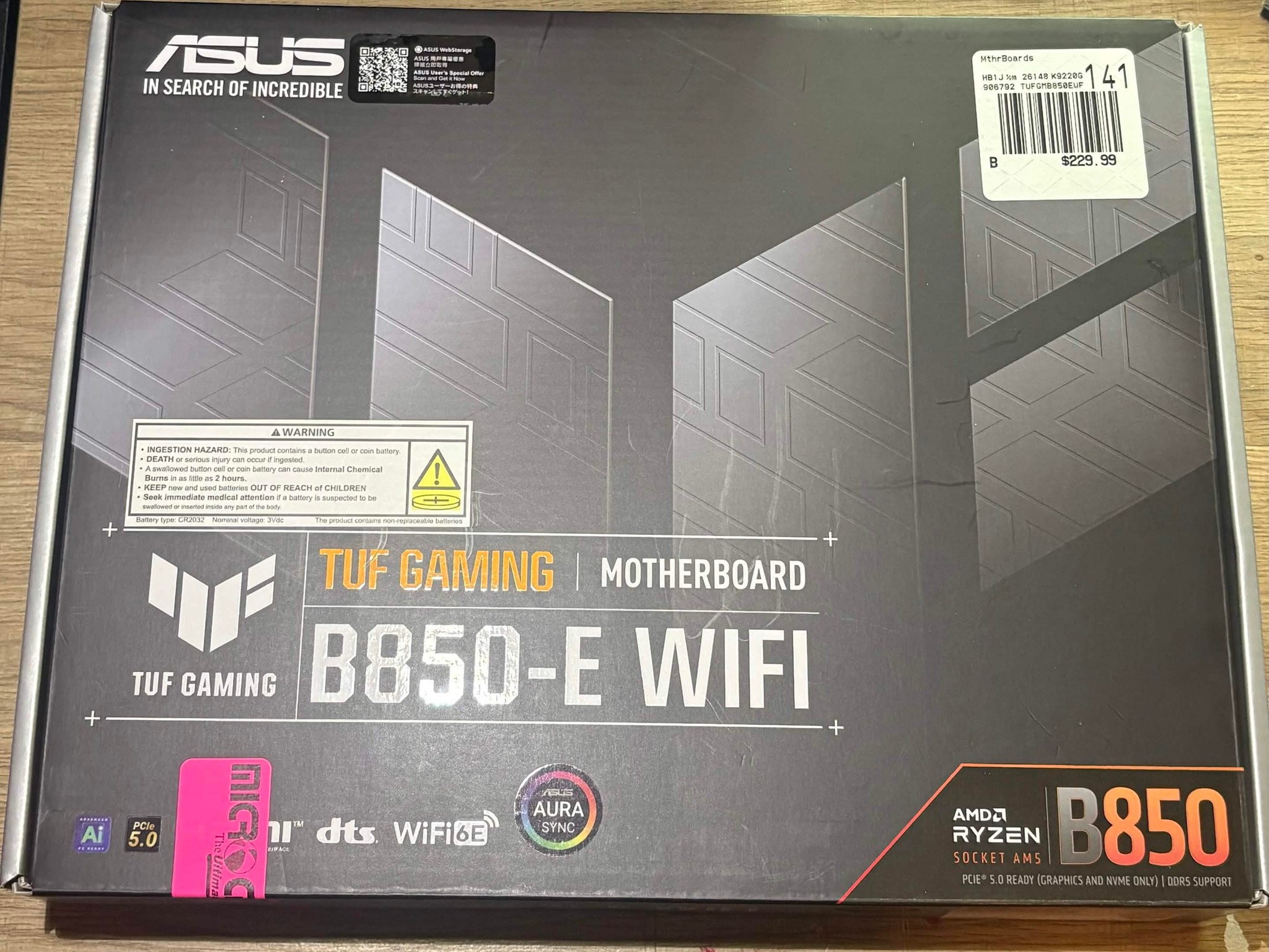 ASUS TUF Gaming B850-E WiFi AM5 ATX Motherboard | DDR5 | PCIe 5.0 | WiFi 6E
