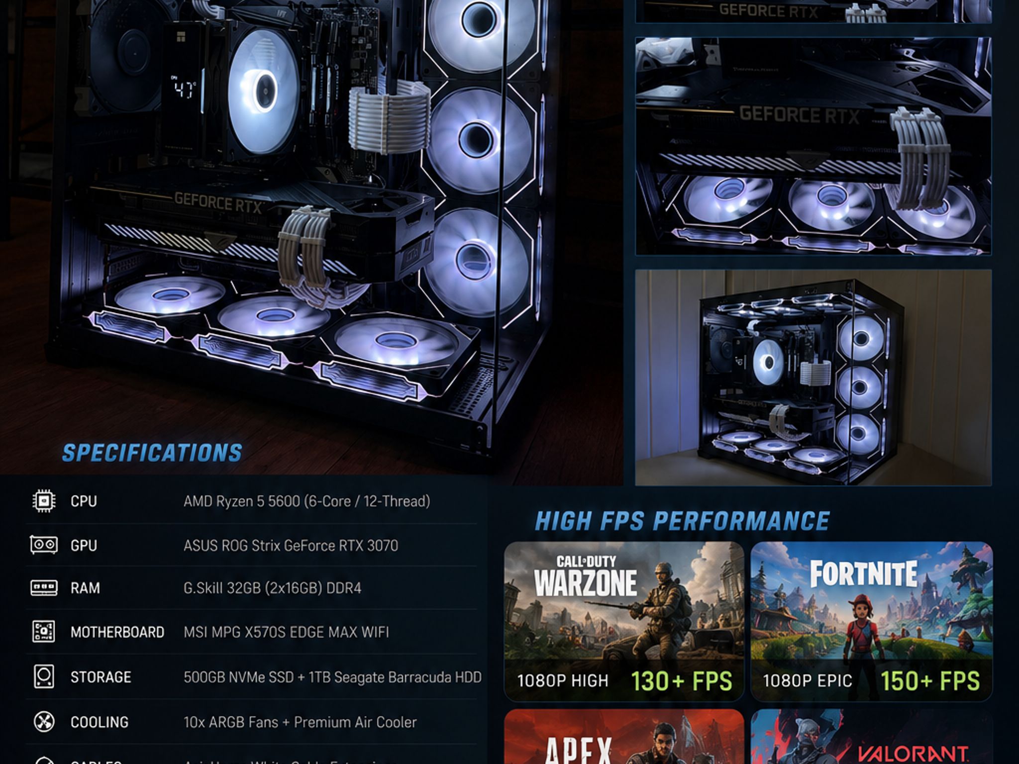 🚀Custom Gaming PC | Ryzen 5 5600 • ROG Strix RTX 3070 • 32GB RAM • Clean Build 🚀