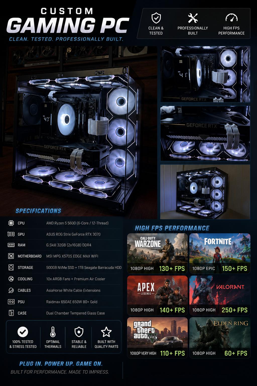🚀Custom Gaming PC | Ryzen 5 5600 • ROG Strix RTX 3070 • 32GB RAM • Clean Build 🚀