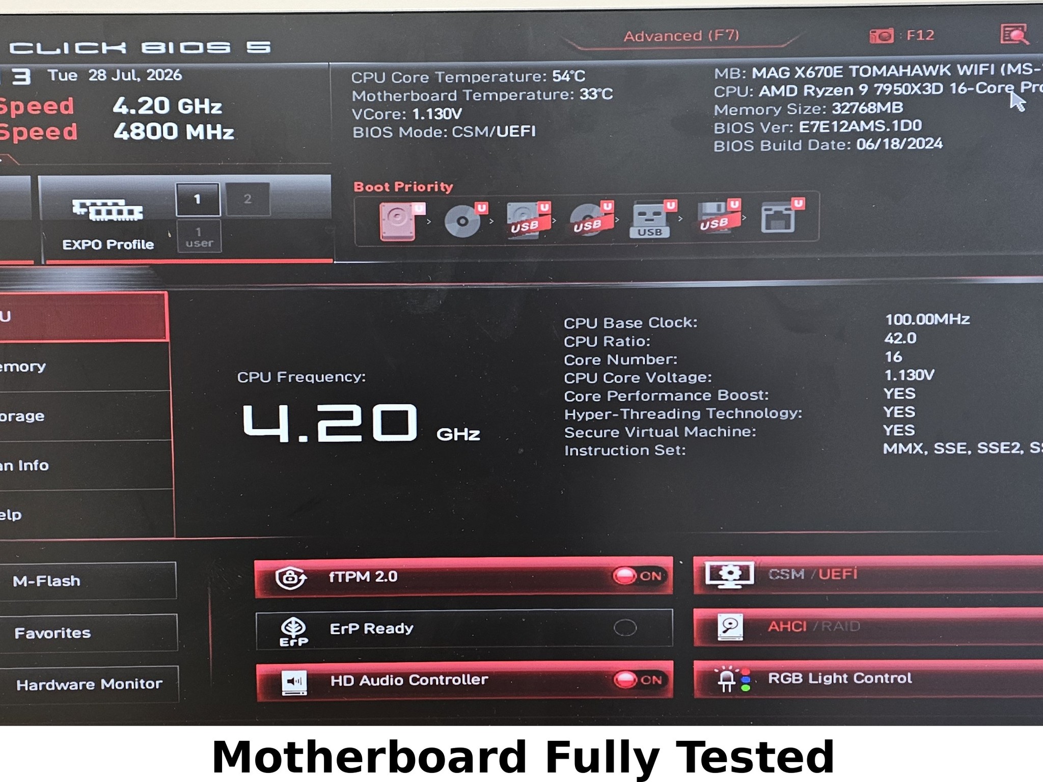 MSI B650 MAG TOMAHAWK WIFI AMD AM5 DDR5 ATX Motherboard