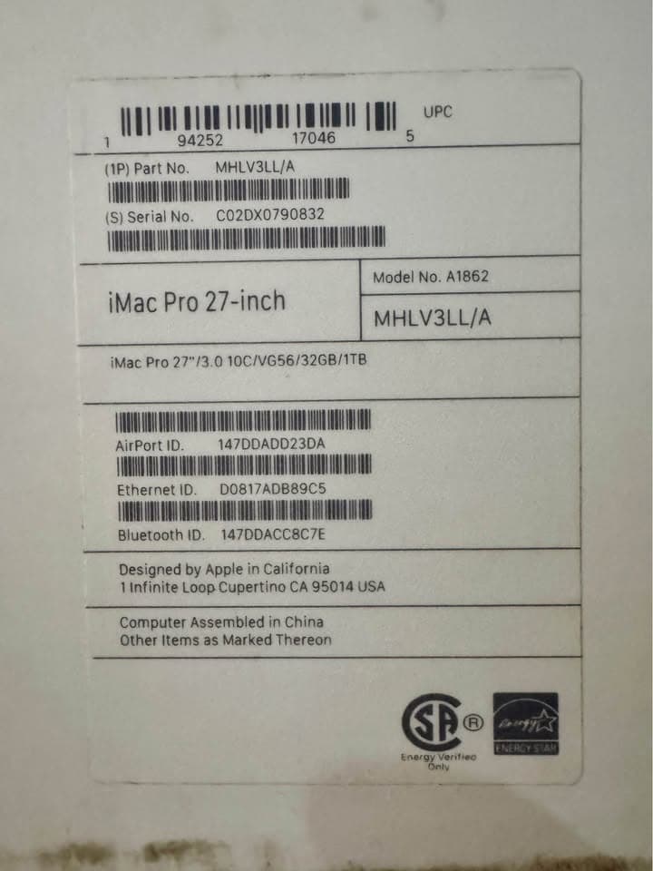 Apple iMac Pro 27" Intel Xeon W 10-Core - 32GB Memory - 1TB SSD - Radeon Pro Vega 56 w/ AppleCare+