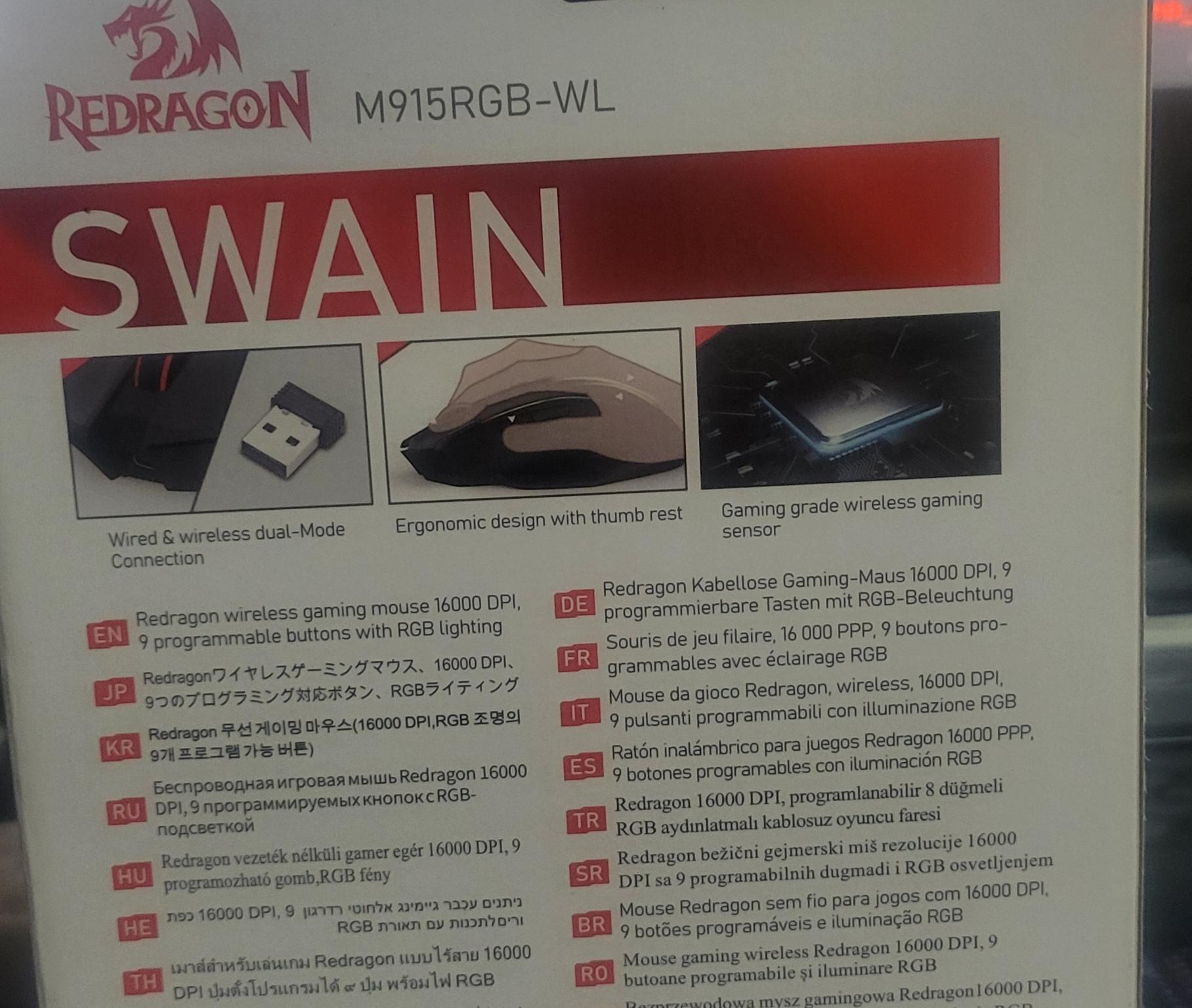 Redragon M915RGB-WL Swain Wireless RGB Gaming Mouse (16k DPI) (Used)