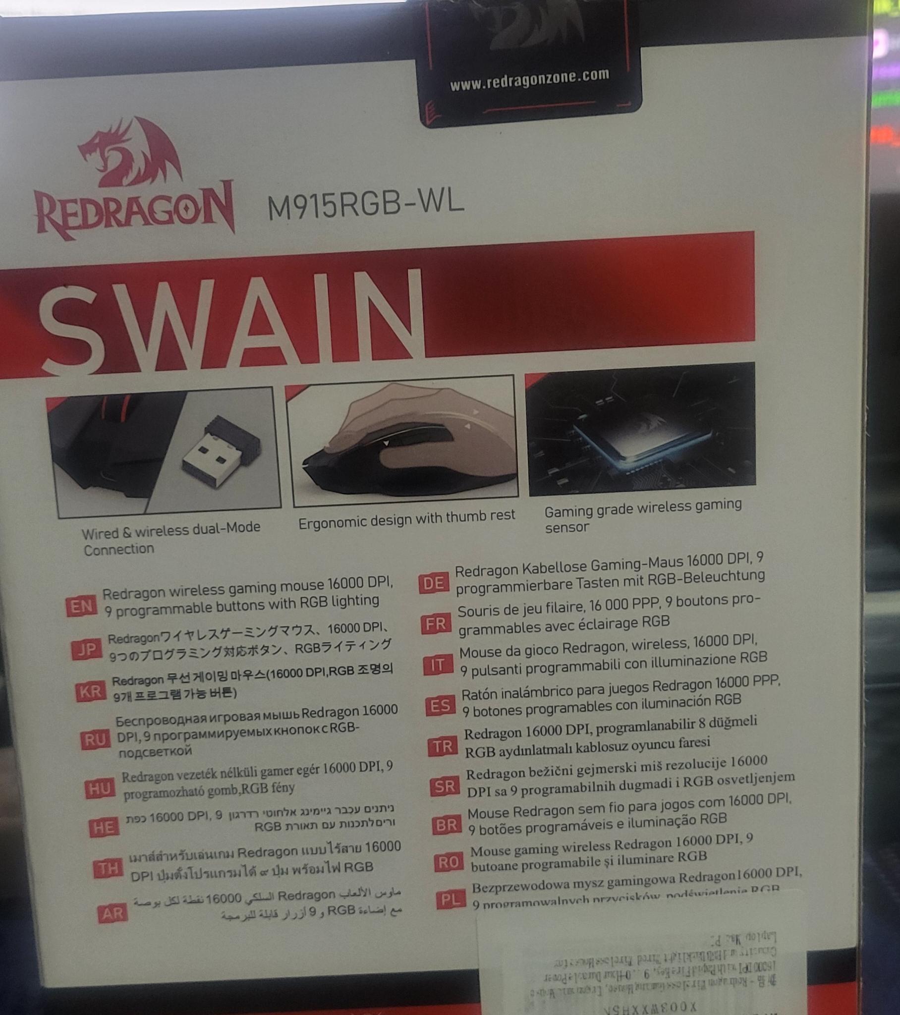 Redragon M915RGB-WL Swain Wireless RGB Gaming Mouse (16k DPI) (Used)