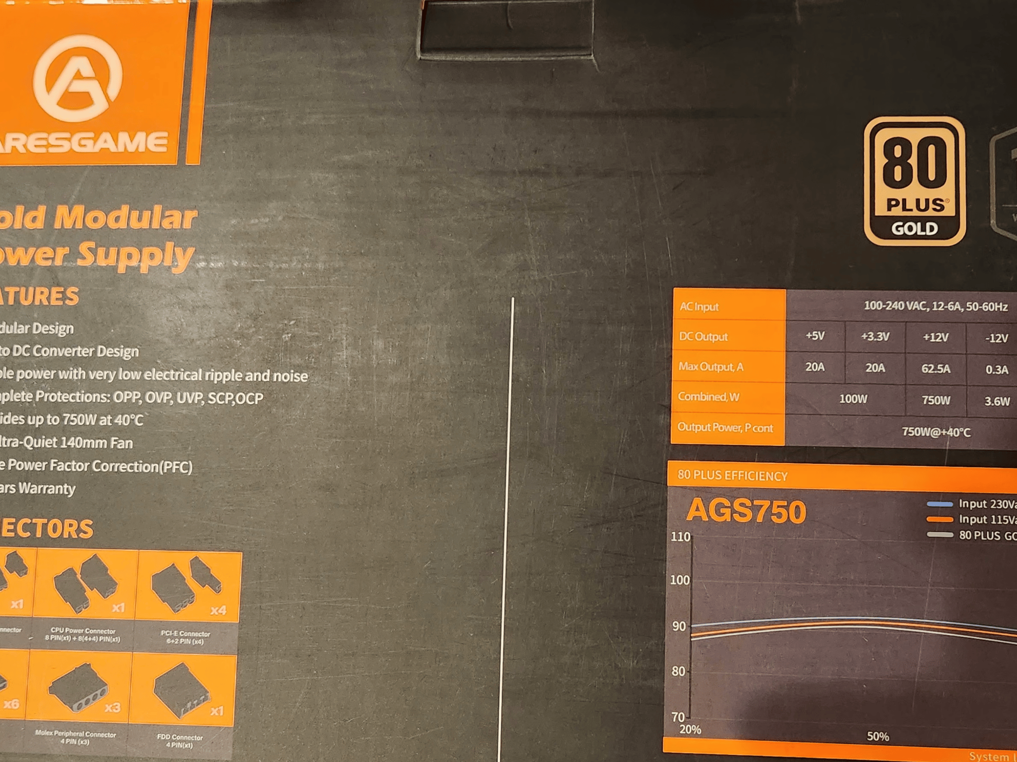 ARESGAME AGS750 750W 80+ Gold Power Supply