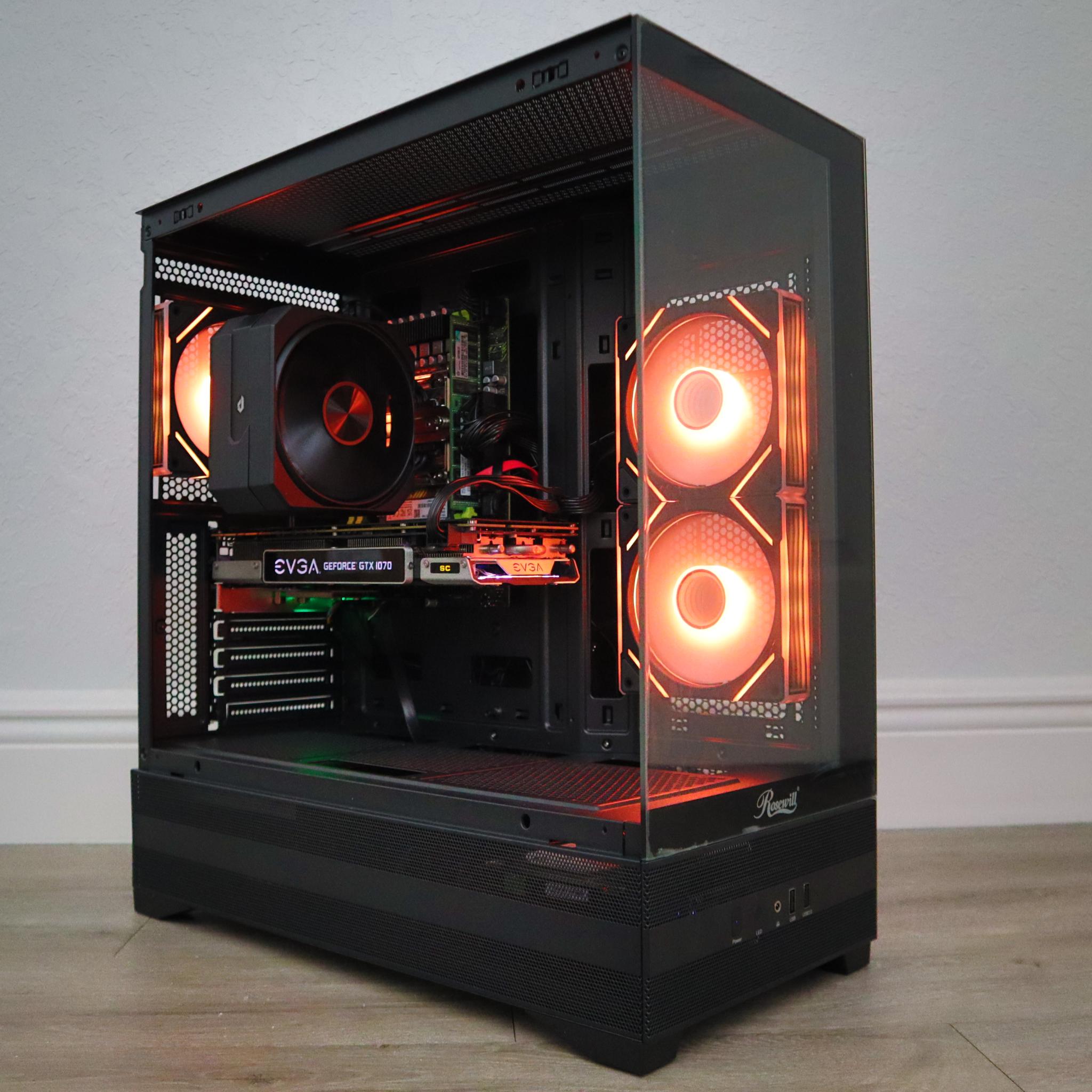 Gaming PC - GTX 1070, E5-2650 V4, 16GB DDR4, WIFI, ARGB, BLACK, NVMe SSD, HDD.