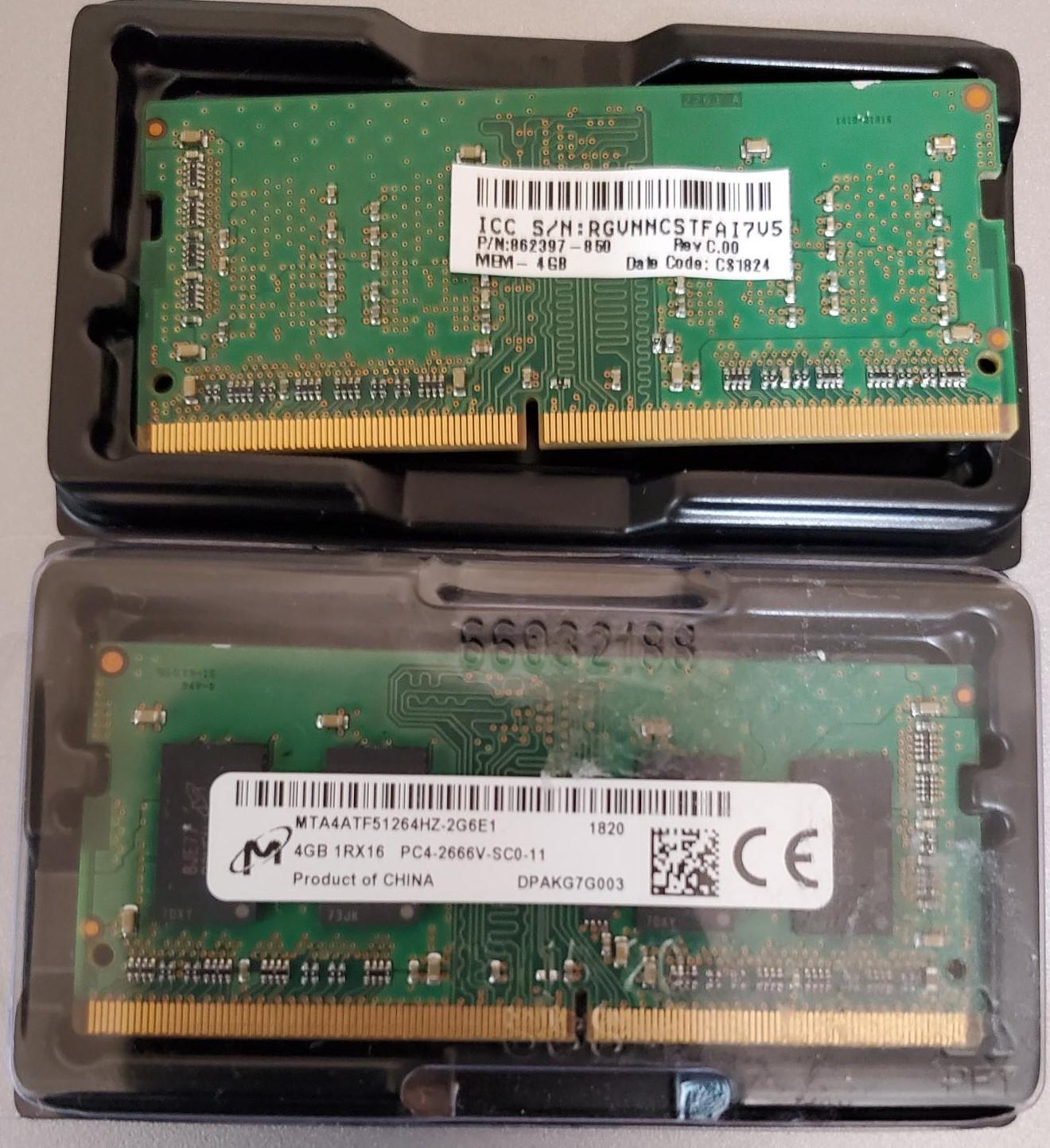 Pre-owned 8GB, (2x4GB) Micron MTA4ATF51264HZ-2G6E1 Laptop Memory