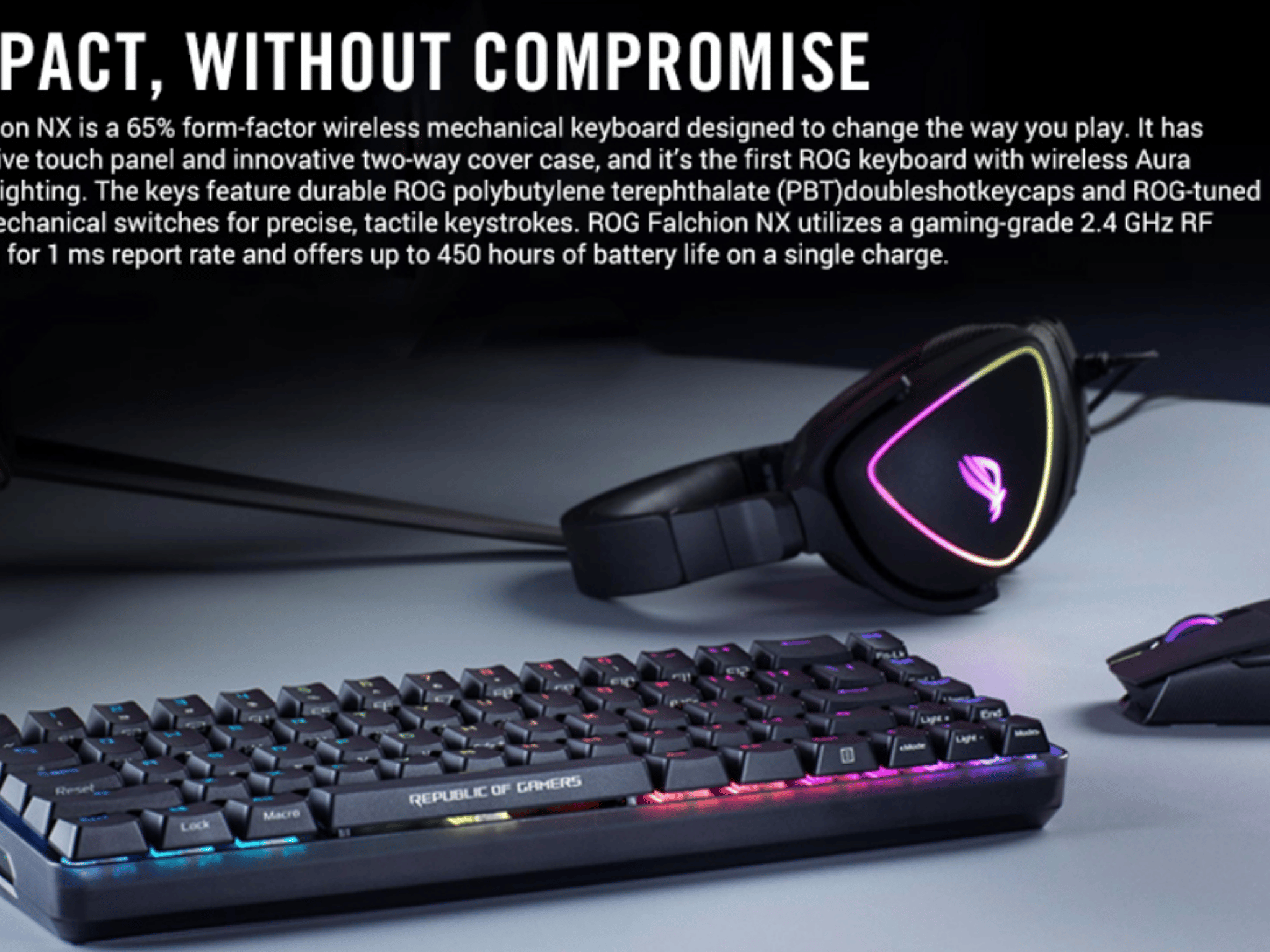 ASUS ROG Falchion NX 65% Wireless RGB Gaming Mechanical Keyboard | ROG NX Red Linear Switches