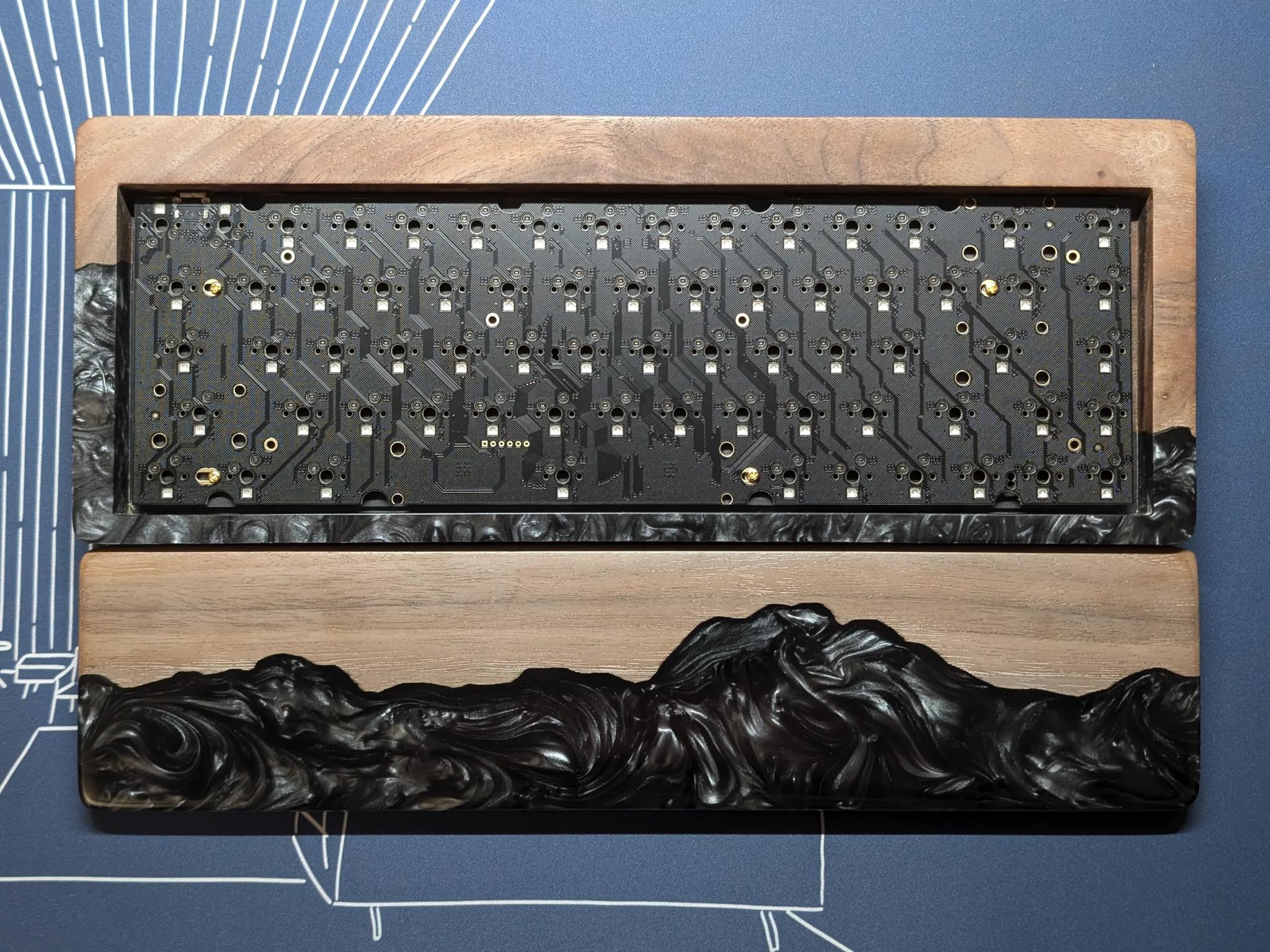 Artisan Walnut Wood Black Resin 65% Keyboard Case & Wrist Rest + DZ65 RGB V3 PCB