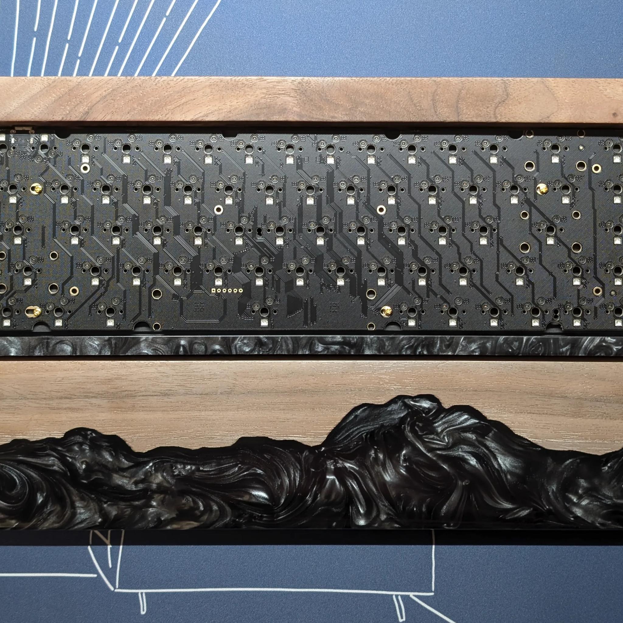 Artisan Walnut Wood Black Resin 65% Keyboard Case & Wrist Rest + DZ65 RGB V3 PCB