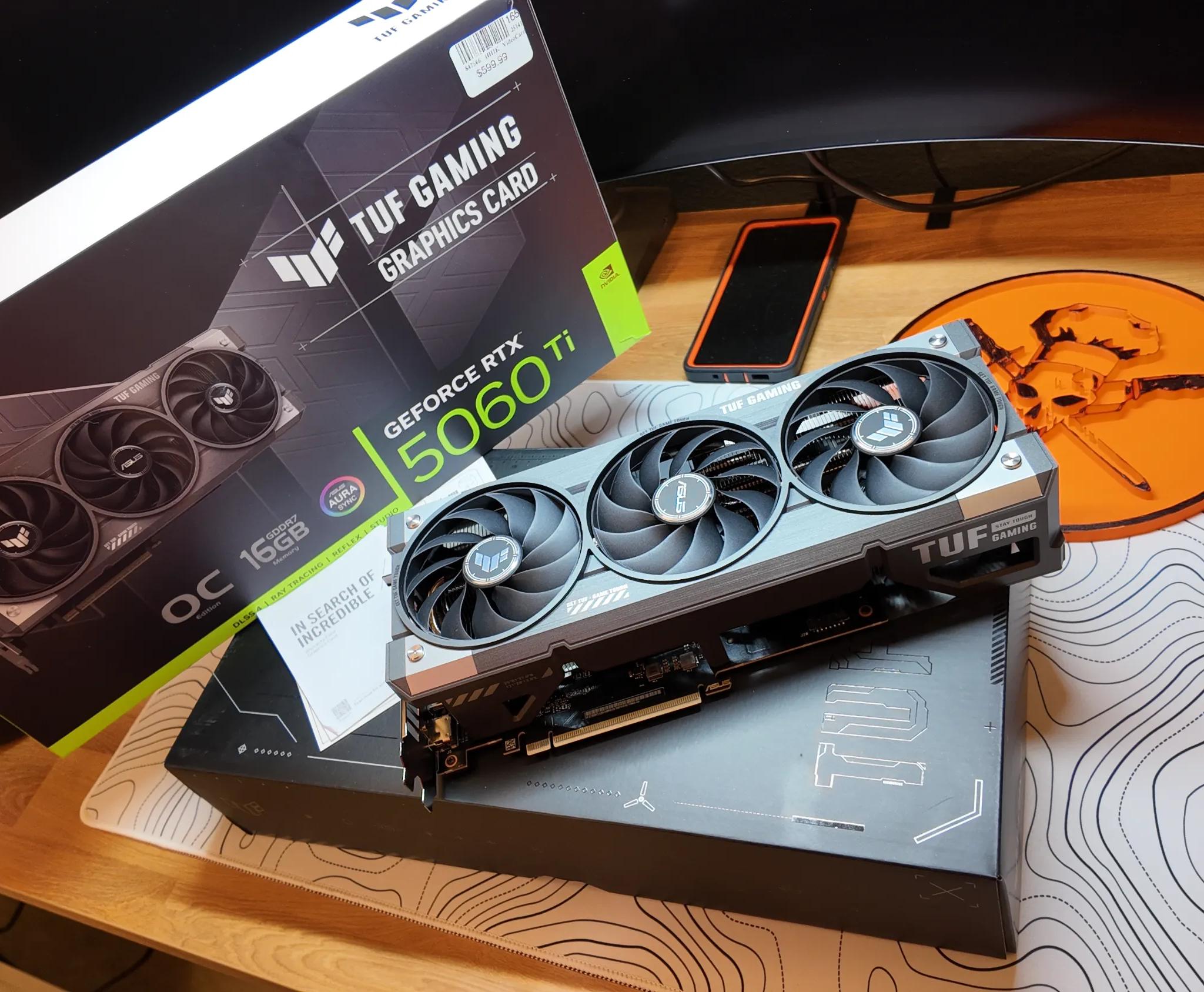 ASUS NVIDIA GeForce RTX 5060 Ti TUF Overclocked Triple Fan 16GB GDDR7 PCIe 5.0 Graphics Card