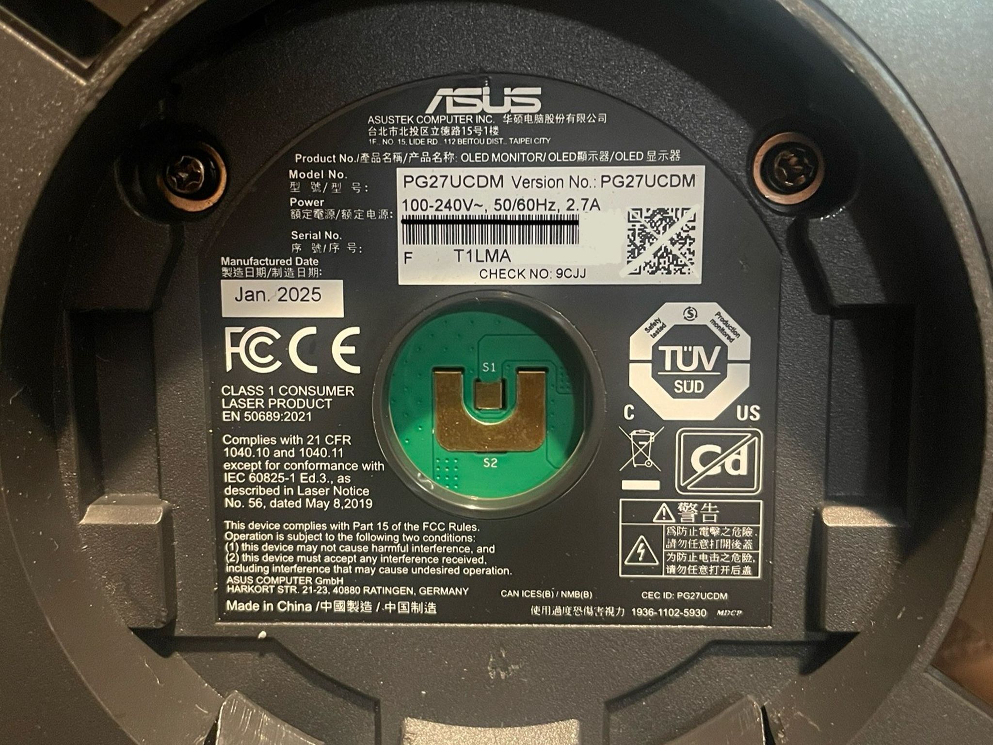 ASUS ROG QD-OLED 27" 4K (3840x2160) 240Hz Gaming Monitor PG27UCDM (Total Time Used less than 3 Days)