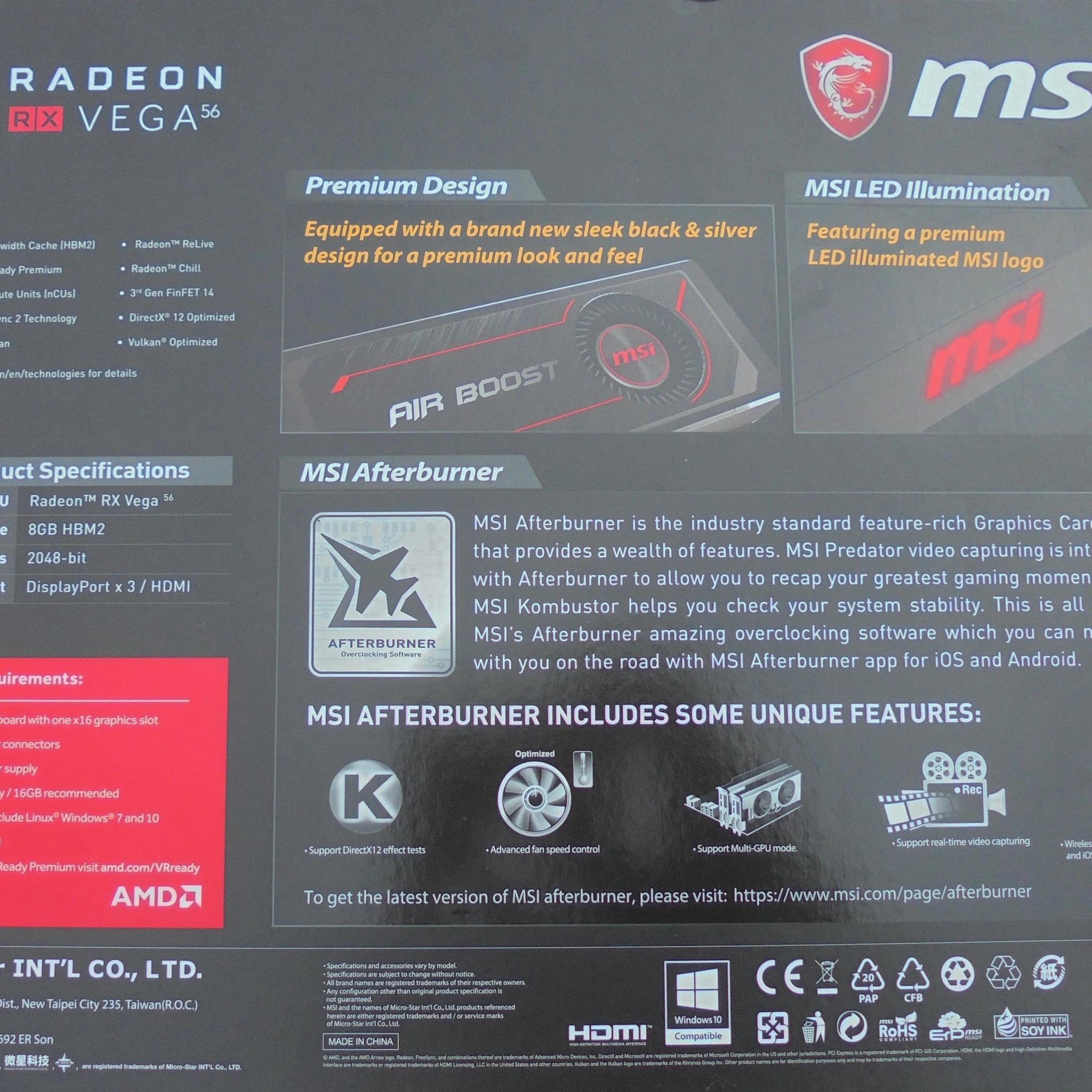 MSI Radeon RX VEGA 56 AIR BOOST 8GB OC Graphics Card
