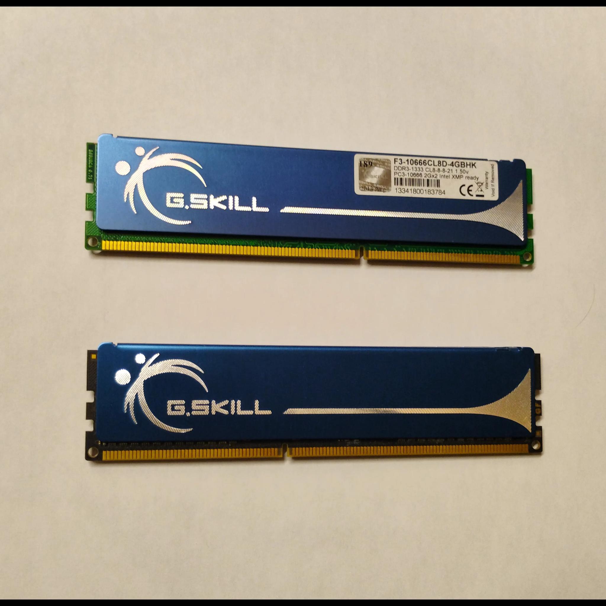GSkill 4GB (2X2GB) DDR3- 1333 CL8-8-8-21 1.50v F3- 10666 F3-10666CL8D-4GBHK