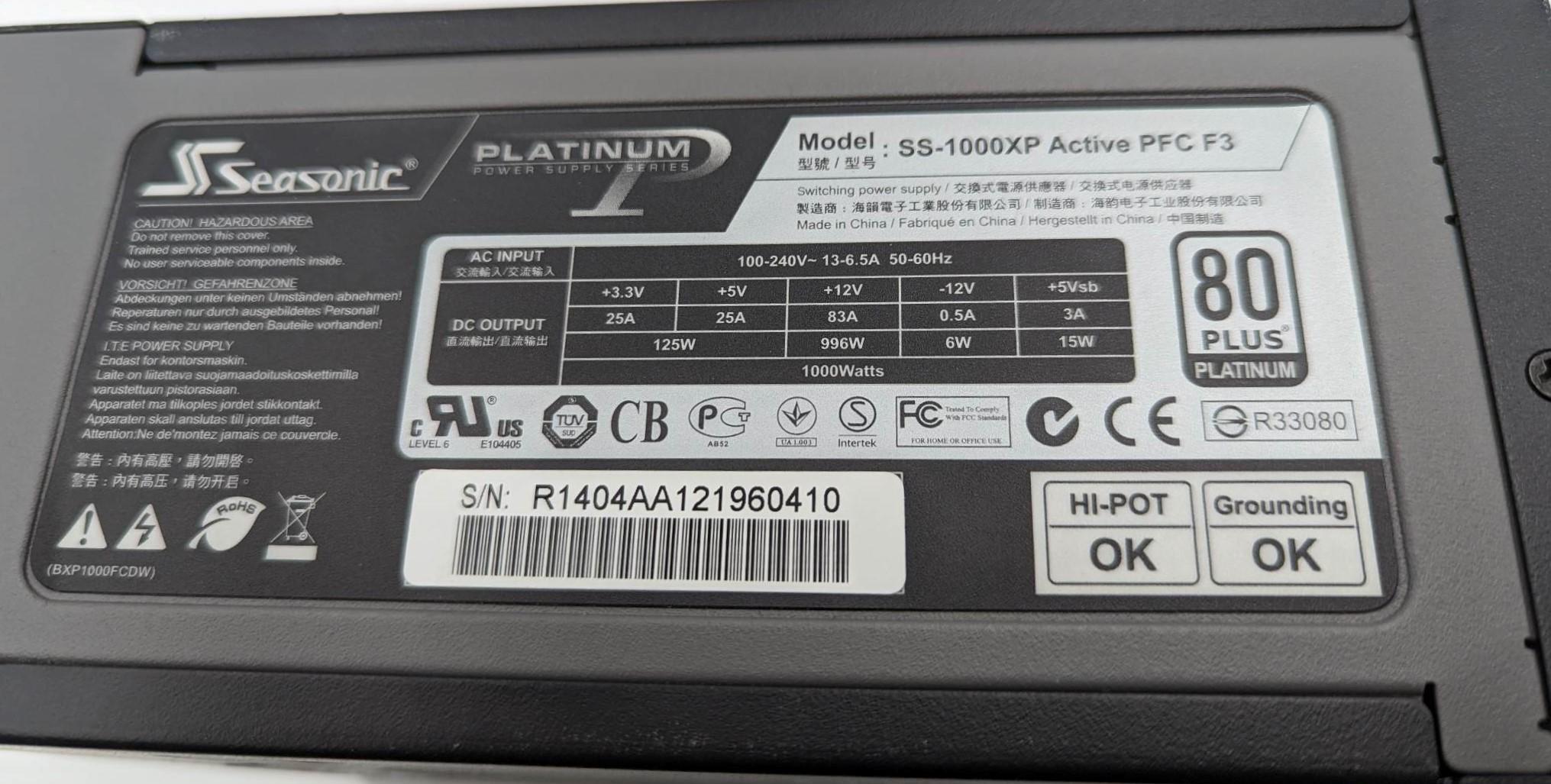 Seasonic SS-1000XP fully modular PSU 1000w 80+ Platinum
