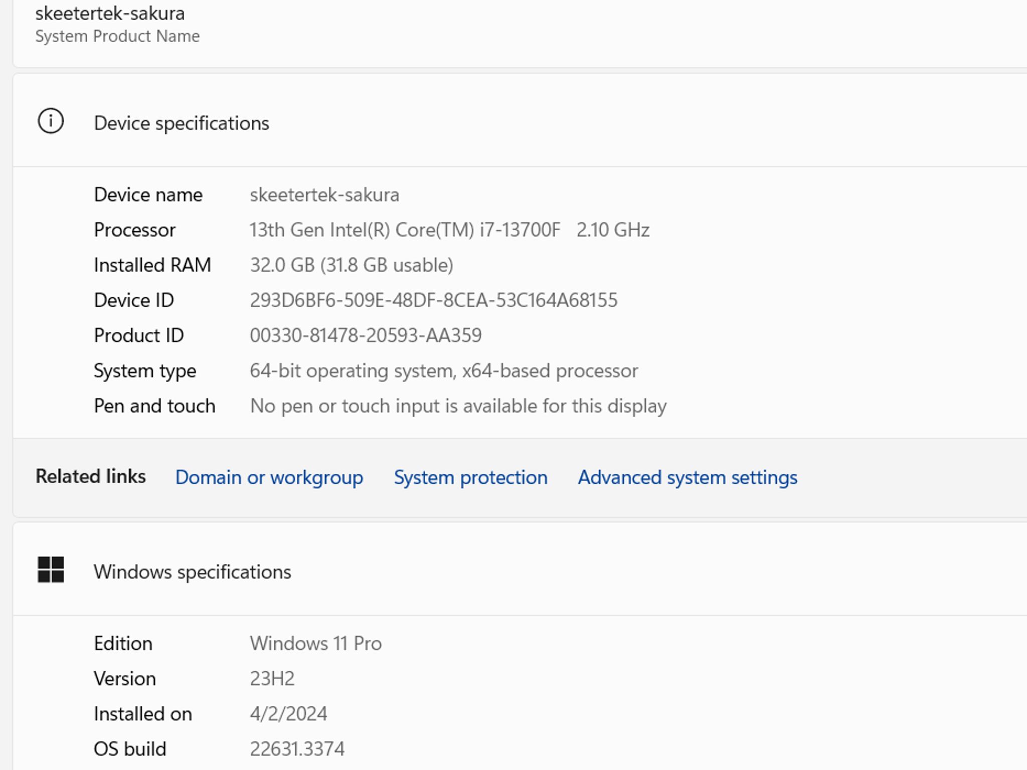 Sakura Ni! Core i7 13700F, Yeston Sakura RTX 3080, 32Gb, 2Tb Gen 4 NVMe, Strix Z690, WiFi/BT/Ether