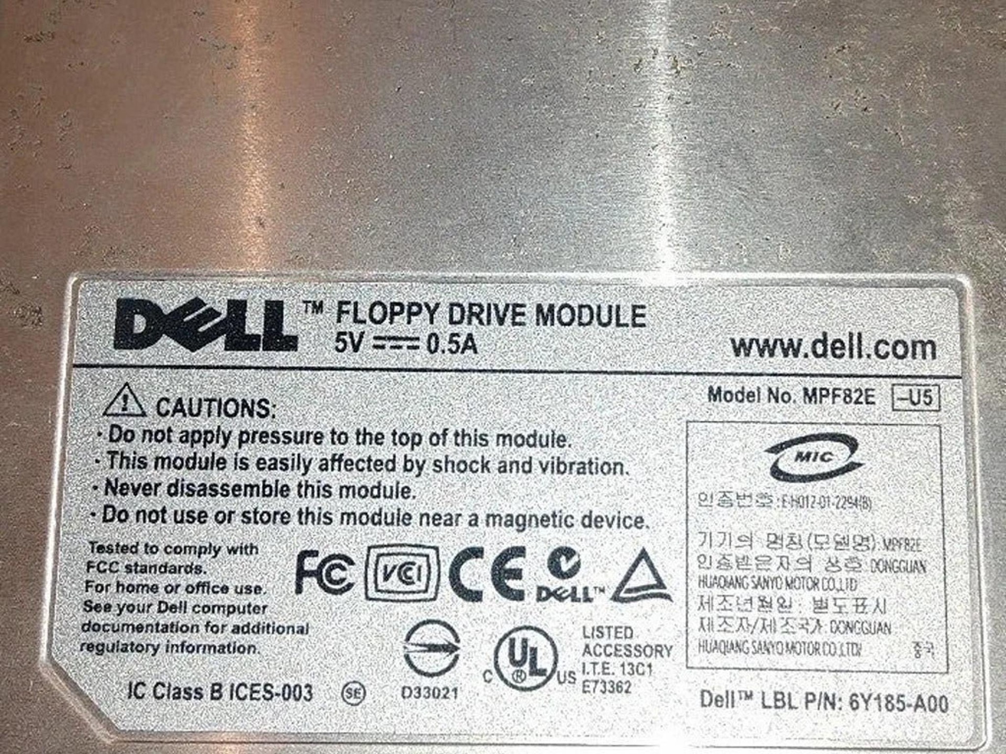 Dell 01R159 3.5" Floppy Drive for Dell Latitude D Series 6Y185-A00 MPF82E-U5