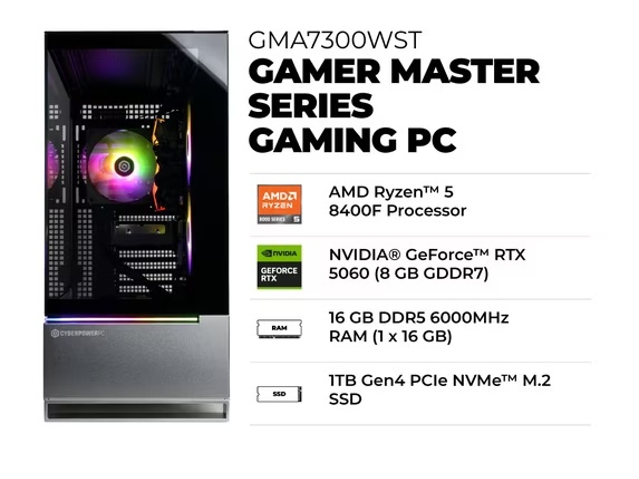 CyberPowerPC Ryzen 5 8400F RTX 5060 16GB DDR5 1TB NVMe SSD + KEYBOARD AND MOUSE NEW FREE SHIPPING