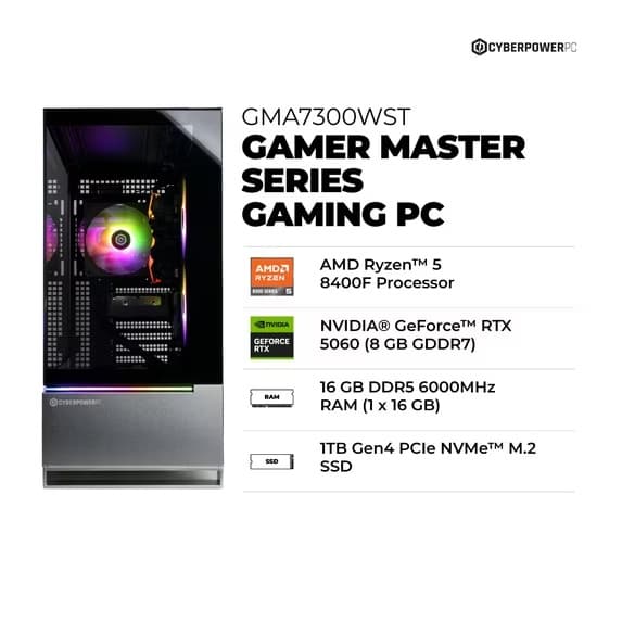 CyberPowerPC Ryzen 5 8400F RTX 5060 16GB DDR5 1TB NVMe SSD + KEYBOARD AND MOUSE NEW FREE SHIPPING