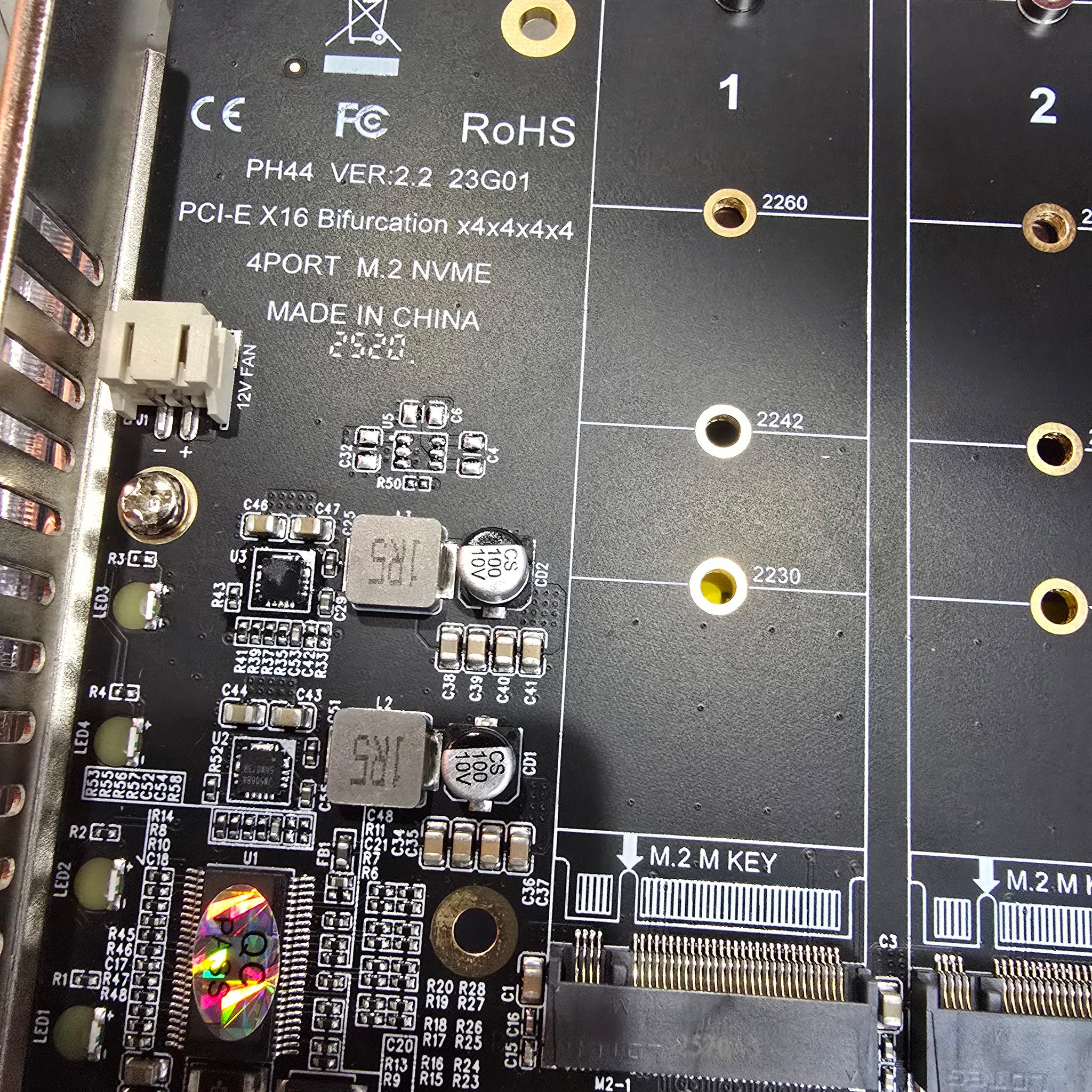 M.2 NVMe SSD to PCI-E x16 Host Controller Expansion Card 4 x 64Gbps M Key Hard Drive