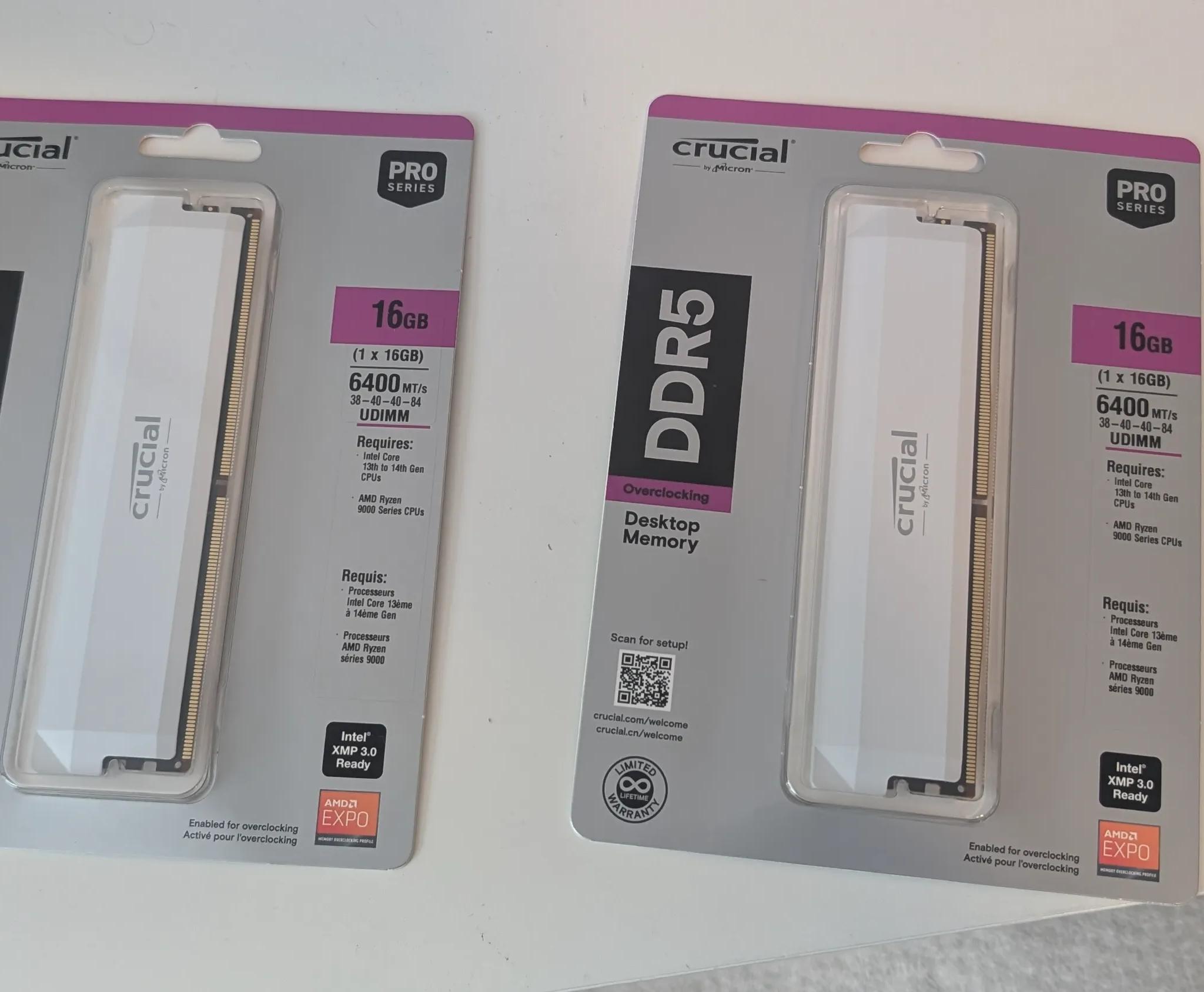 Brand New 2x16GB Crucial Pro Overclocking DDR5 6400 MT/s CL38 CP16G64C38U5W, XMP/EXPO Compatible
