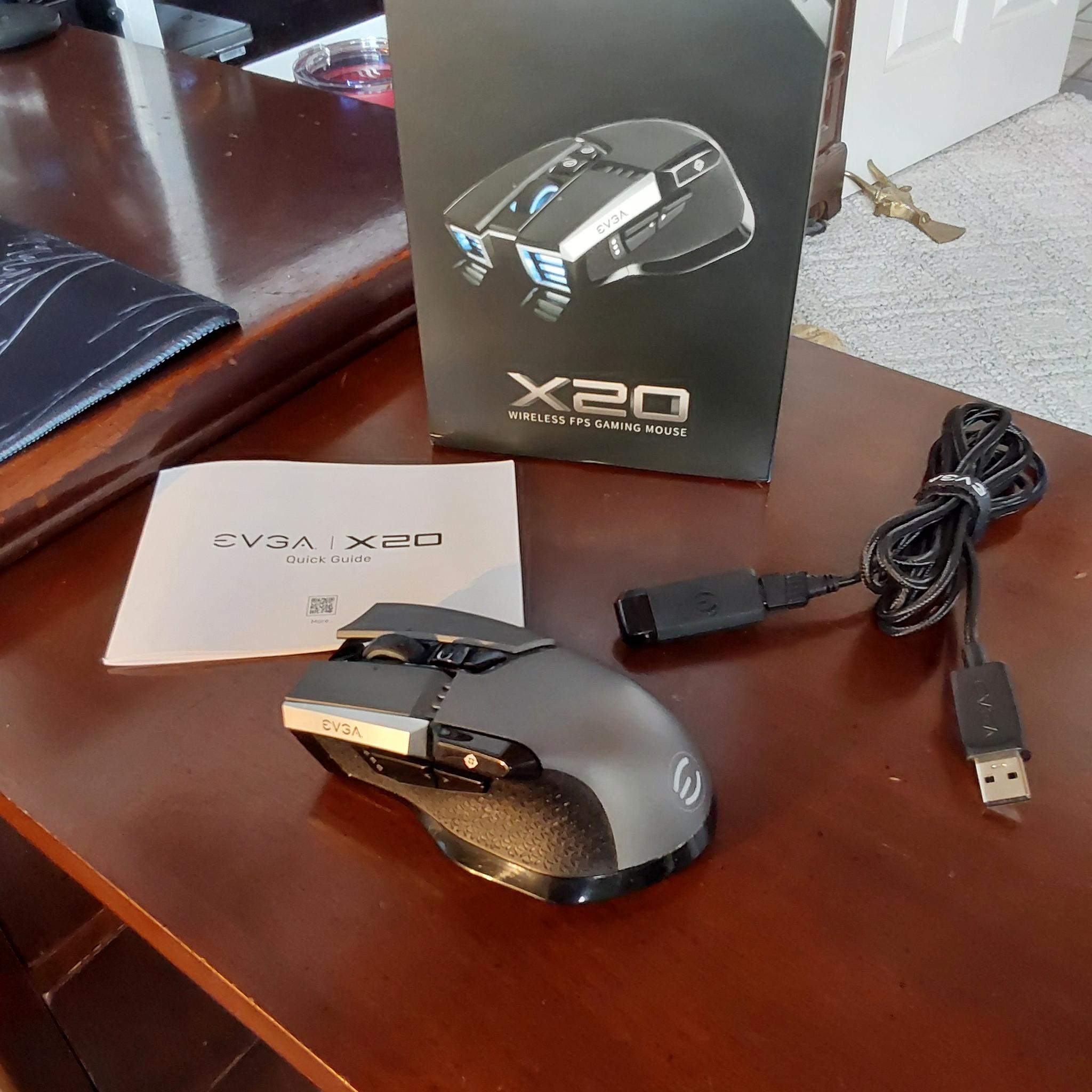 EVGA X20 Wireless Customizable Ergonomic Gaming Mouse, Grey, 16,000 DPI, 5 Profiles, 10 Buttons