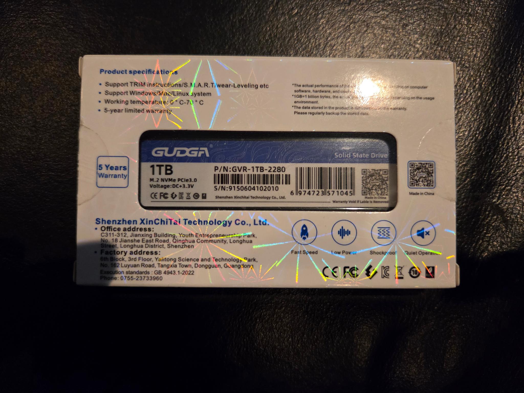 New 1TB PCIe 3.0 SSD - GUDGA GVR