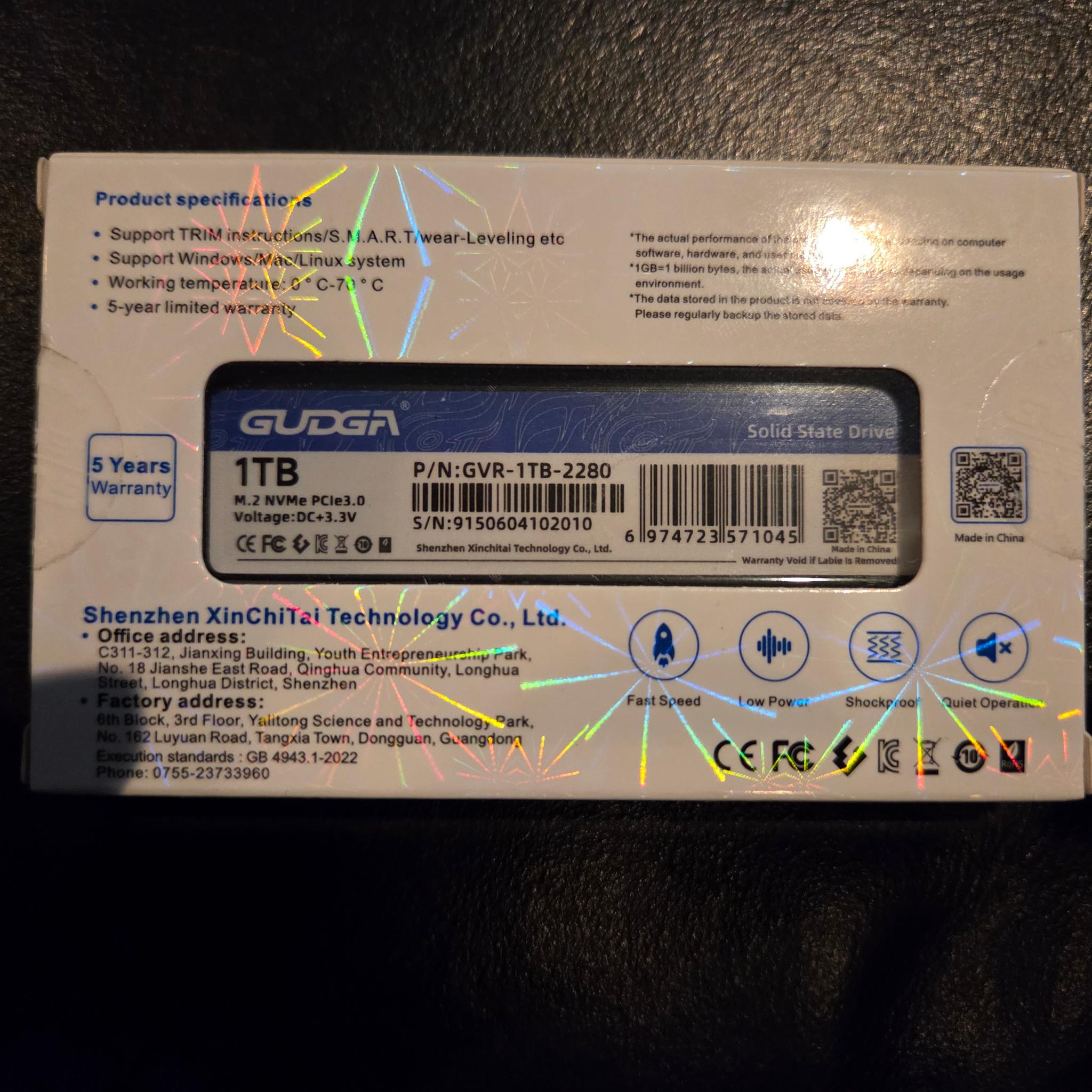 New 1TB PCIe 3.0 SSD - GUDGA GVR