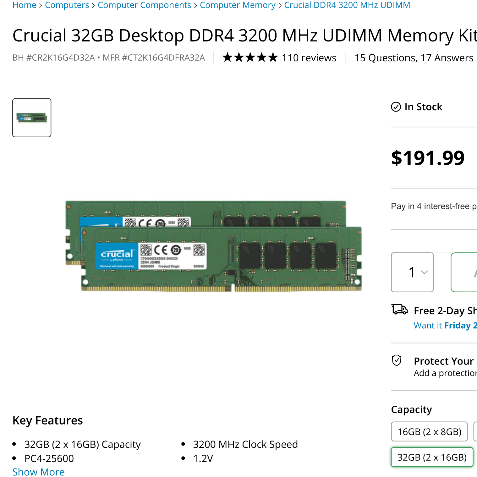 Mushkin Enhanced Silverline DDR4 2133 (PC4 17000) Desktop Memory Kit (Model: MSL4U213FF16GX2)
