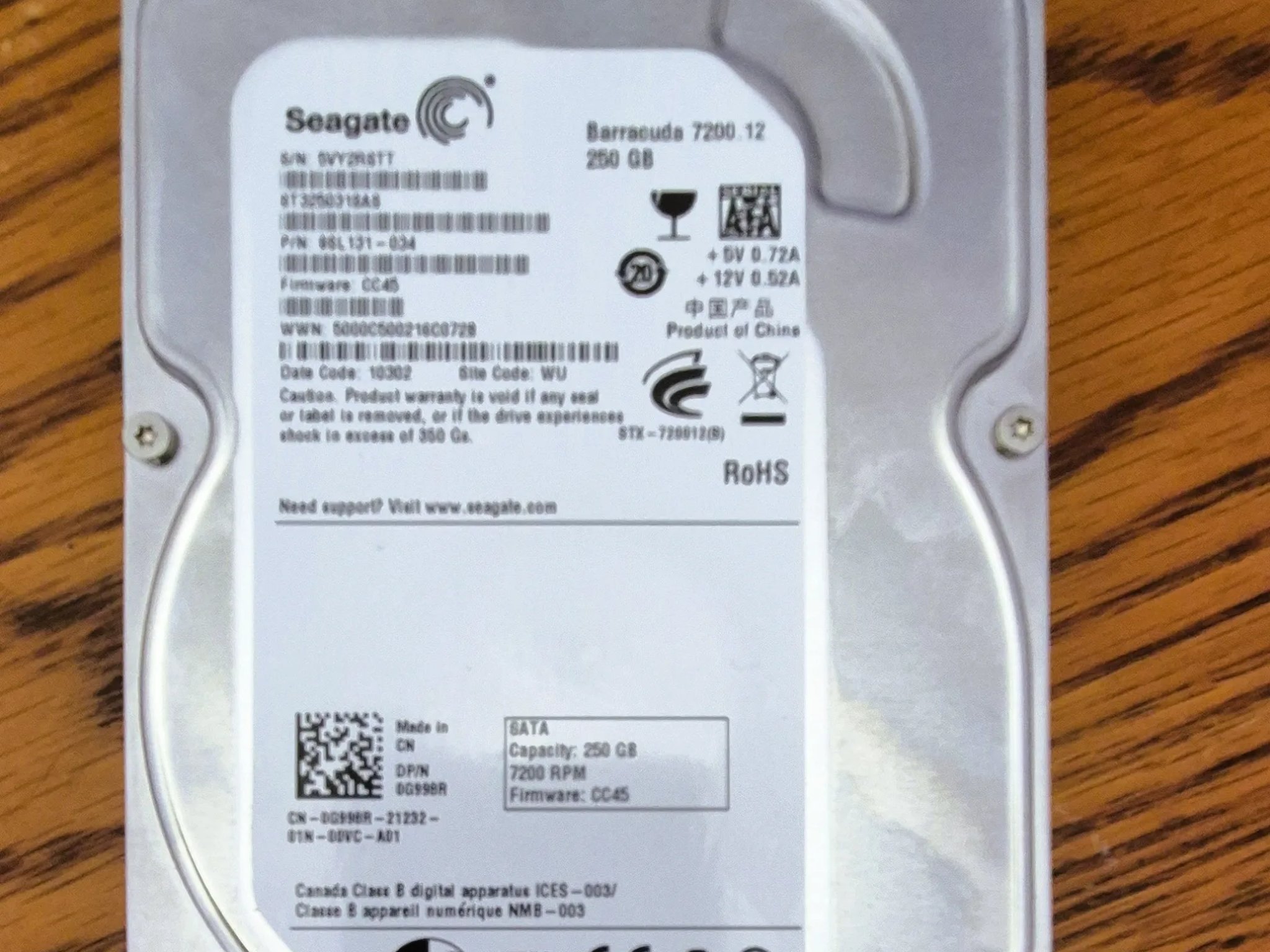 Refurbished Seagate Barracuda ST3250318AS 250GB Hard Drive SATA