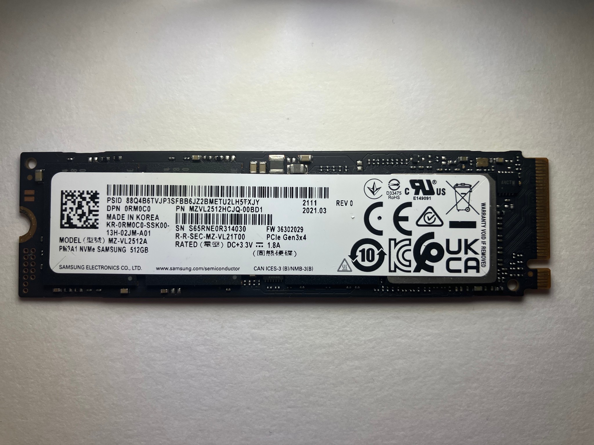 Samsung PM9A1 512GB SSD Gen3x4 512MB DRAM | NVME M.2 2280 | Solid State Drive | 86% Health