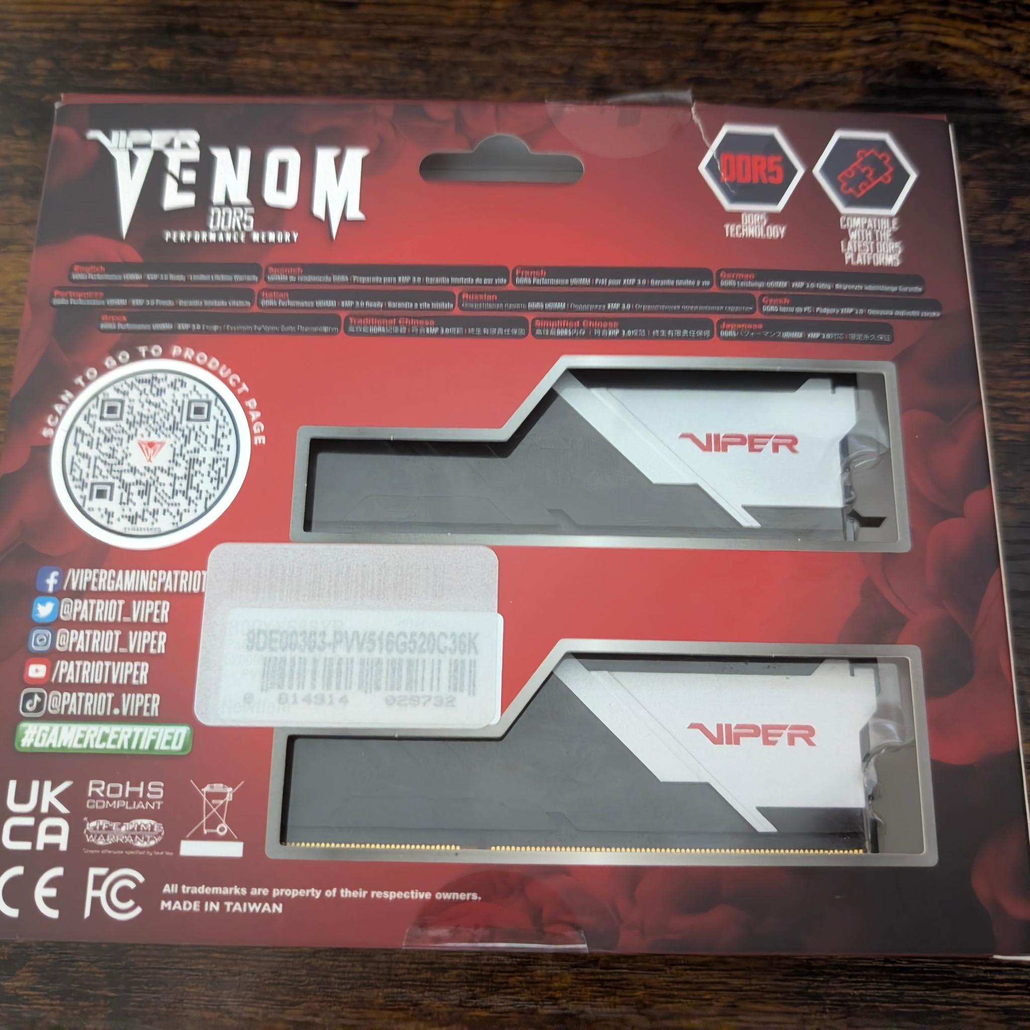 Patriot Viper Venom 16 GB (2 x 8 GB) DDR5-5200 CL36 Memory
