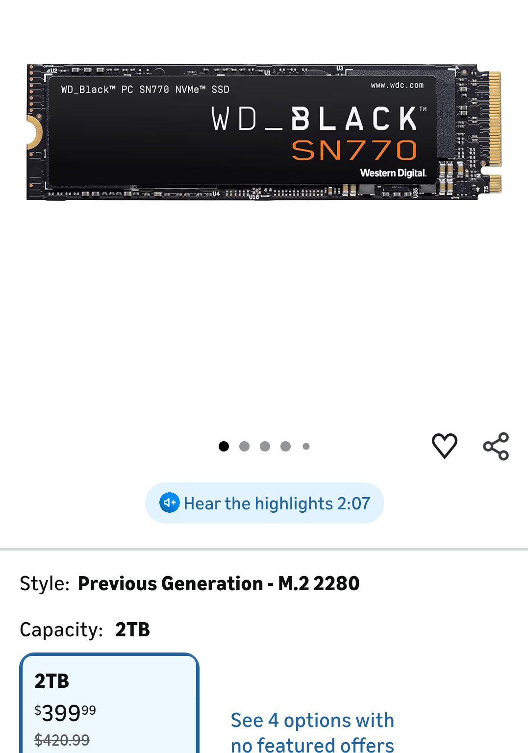 Western Digital SN770 2TB M.2 NVME SSD