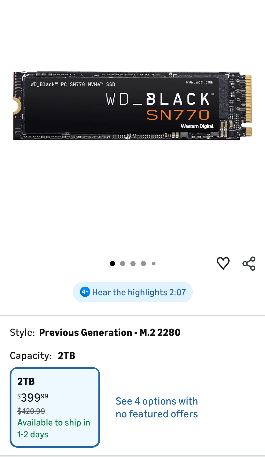 Western Digital SN770 2TB M.2 NVME SSD