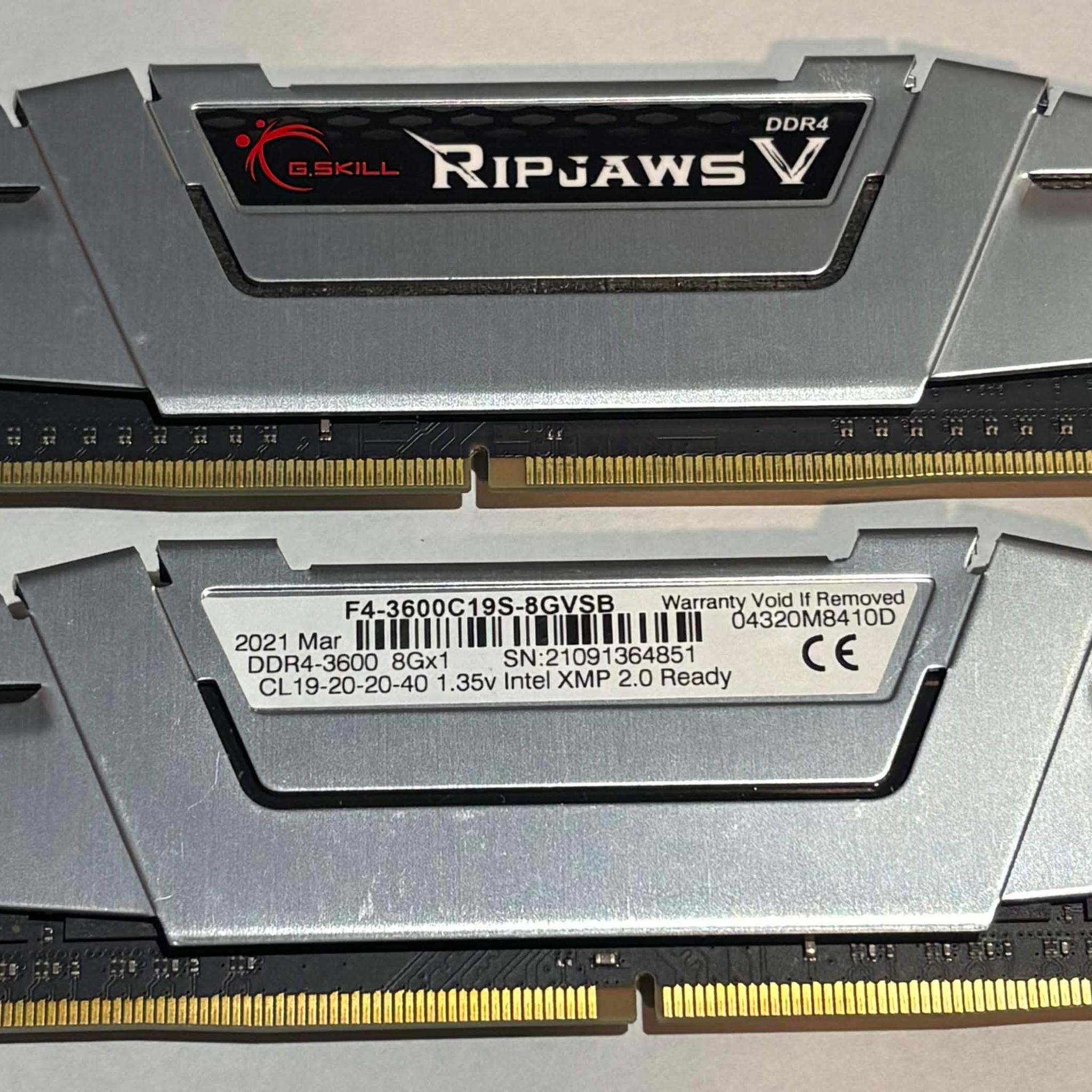 G.SKILL Ripjaws V 16GB (2x8GB) DDR4-3600 CL19 Memory Kit | Silver | Tested Working  Condition