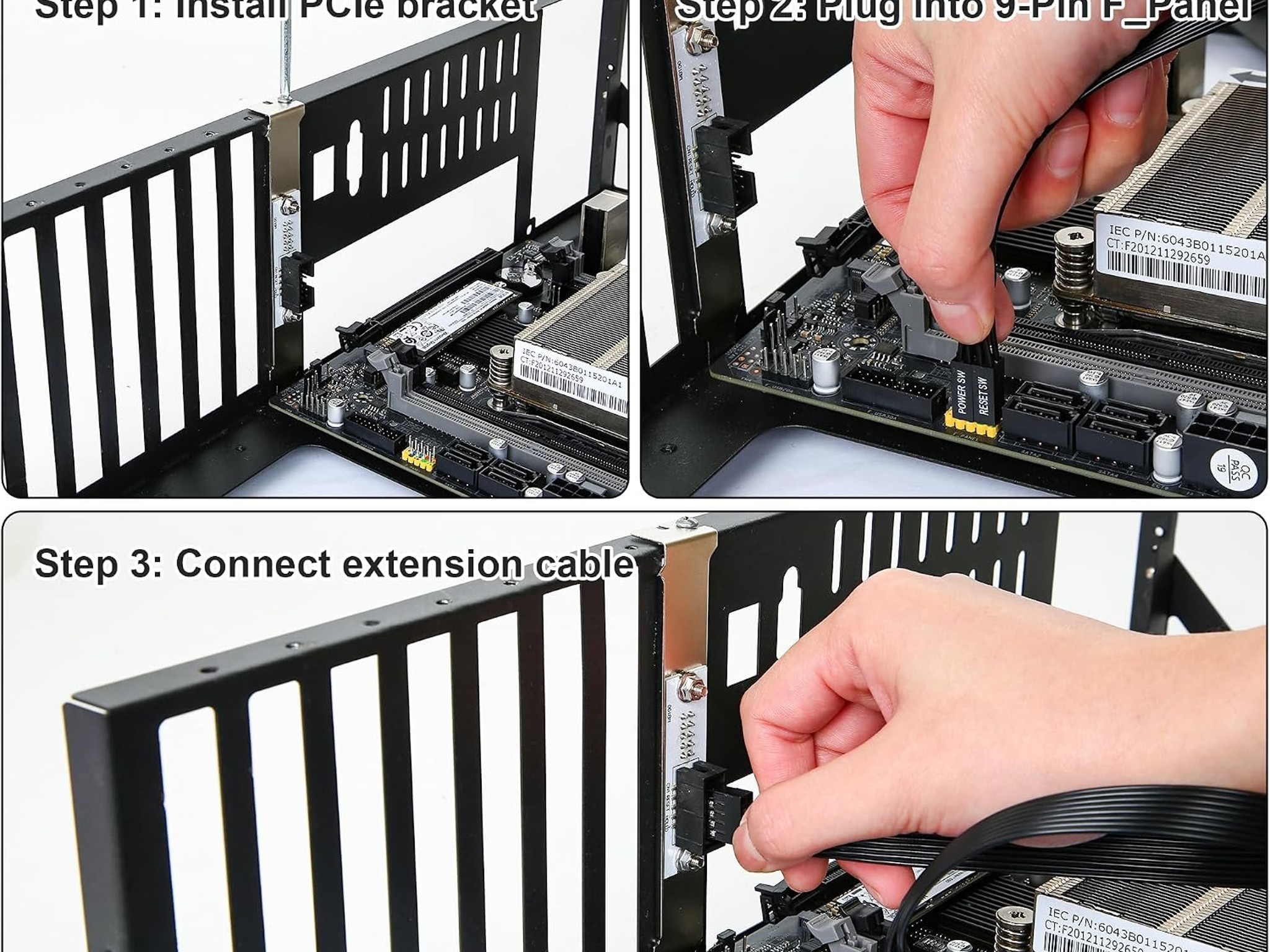 PC Power Switch Extension Cable PCIe Bracket (11.8 inch), 9-Pin Front Panel Header Adapter  *Extras*
