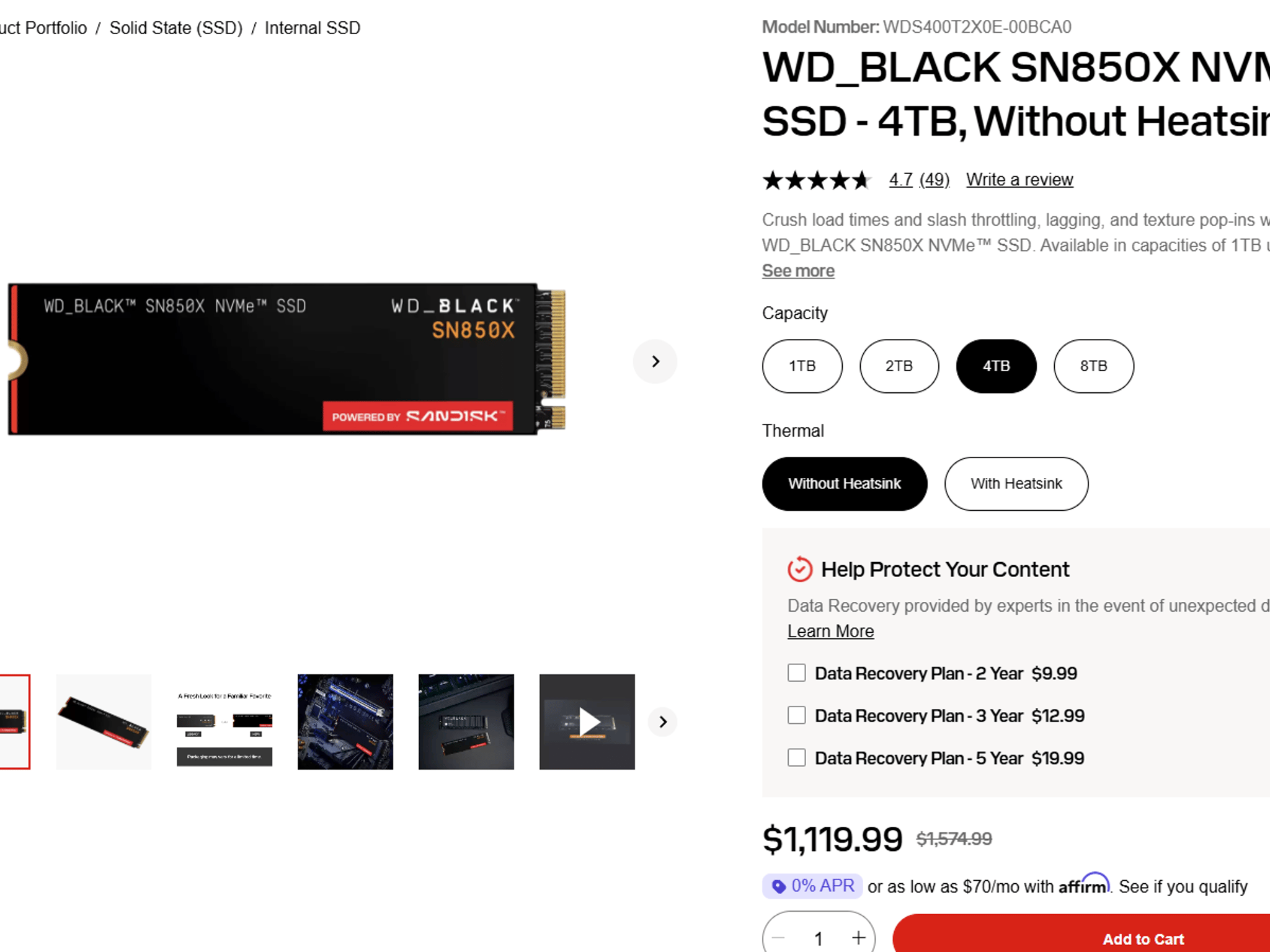 Western Digital WD_BLACK SN850X 4TB NVMe Internal M.2 SSD NEW SEALED w/o heatsink