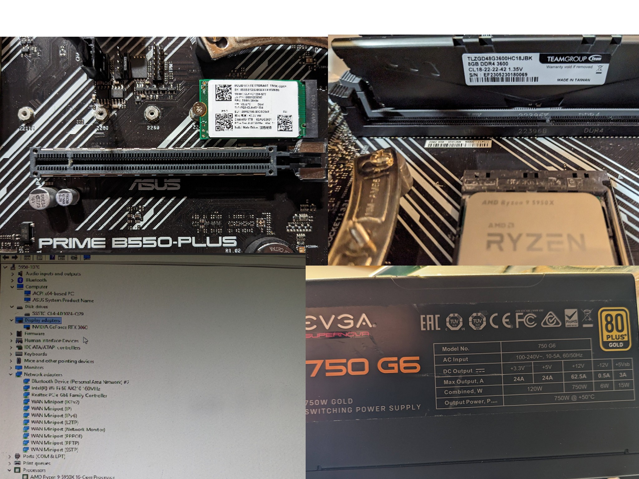 Ryzen 5950X, RTX3060-12GB, 1TB PCIe4x4, 16GB RAM, Noctua NH-D15 Cooler, B550 MB, View 270, Win11 Pro