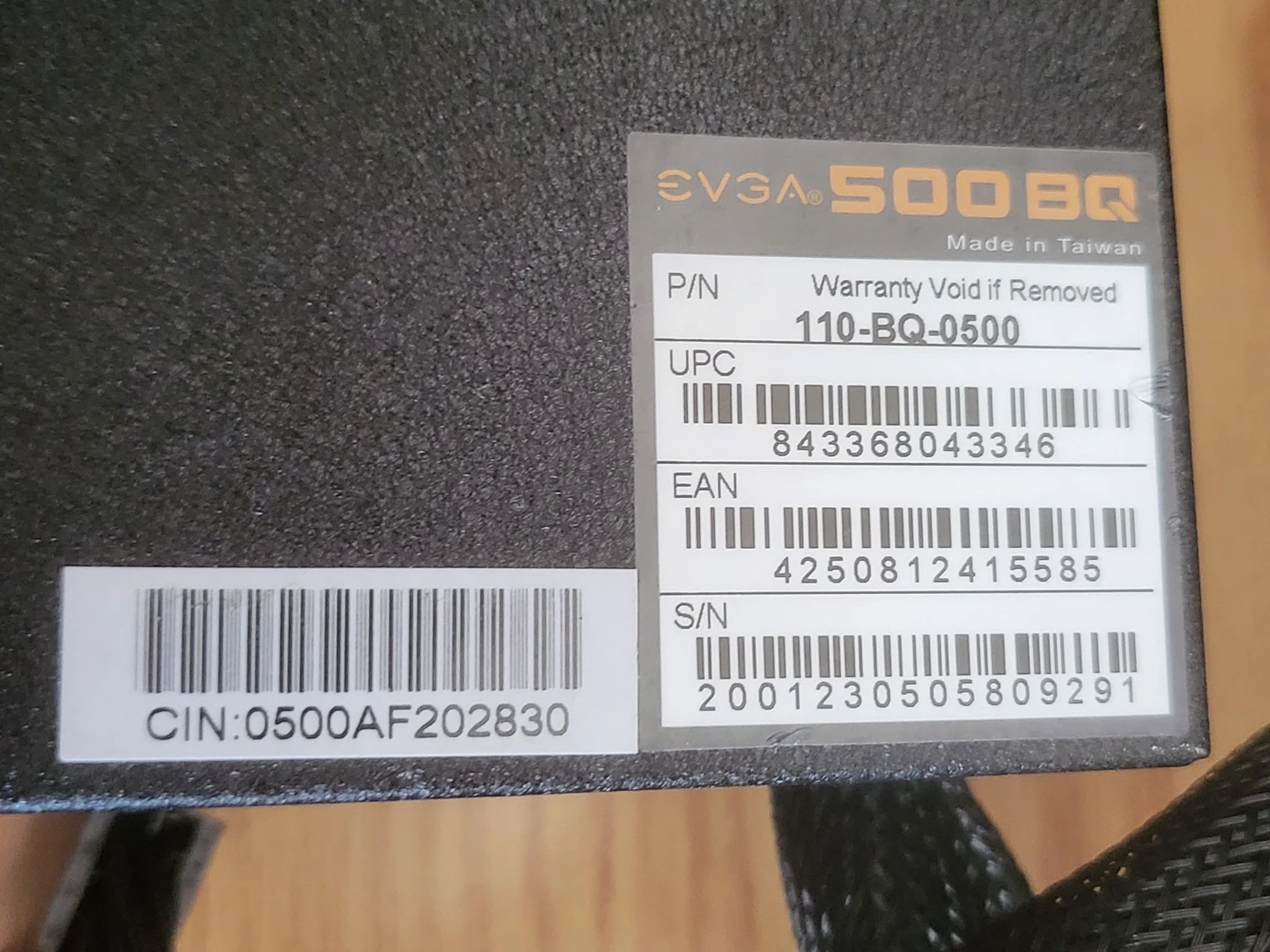 USED EVGA 500BQ Power Supply w/Power Cord and PCI-E Power Cable