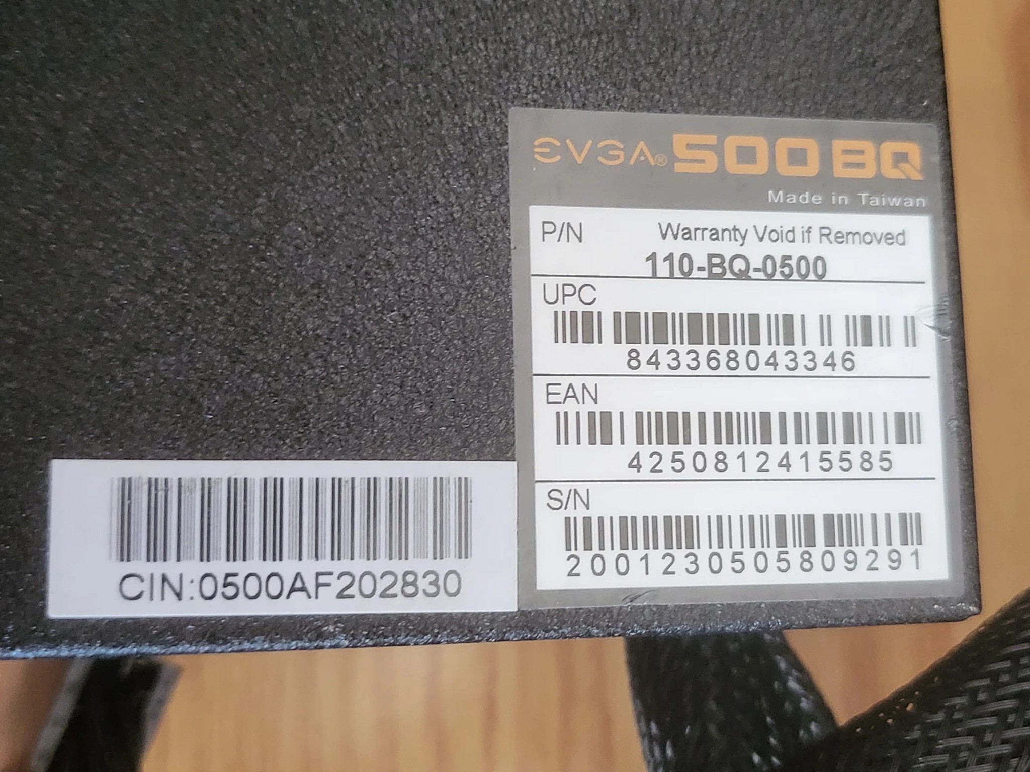 USED EVGA 500BQ Power Supply w/Power Cord and PCI-E Power Cable