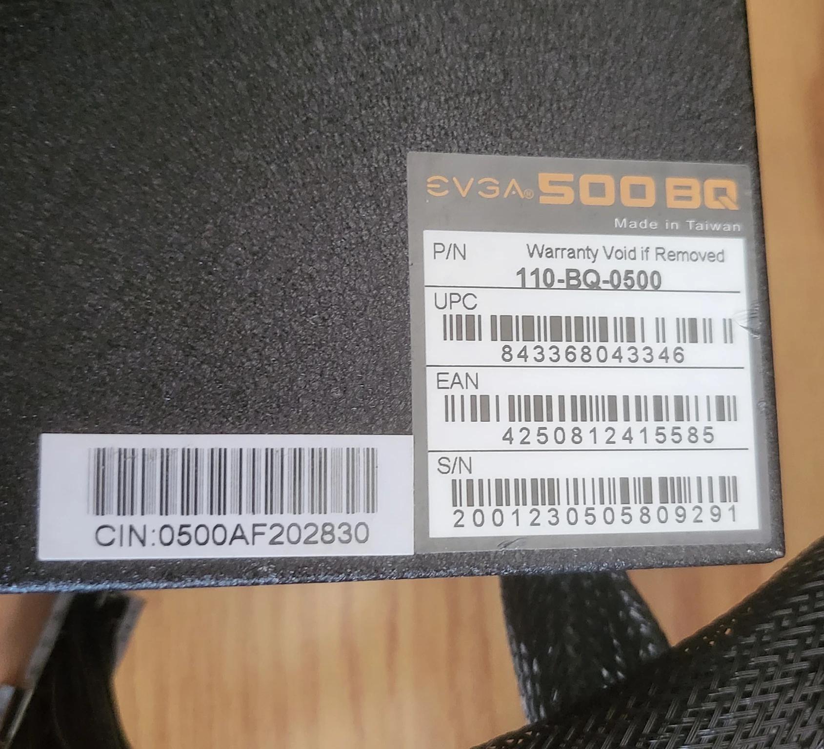 USED EVGA 500BQ Power Supply w/Power Cord and PCI-E Power Cable