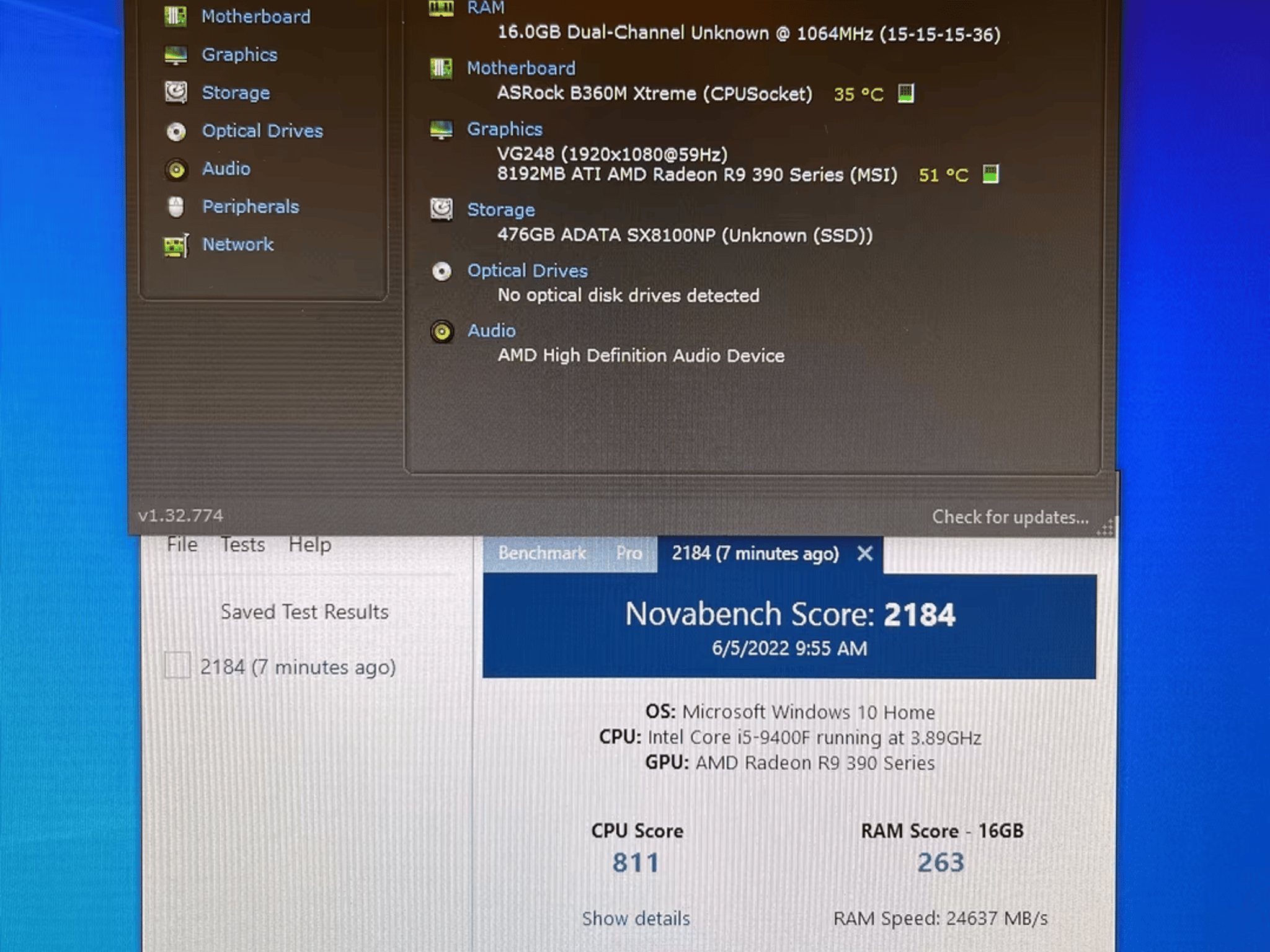 i5 9400F 16GB DDR4 AMD R9 390 m.2 500GB