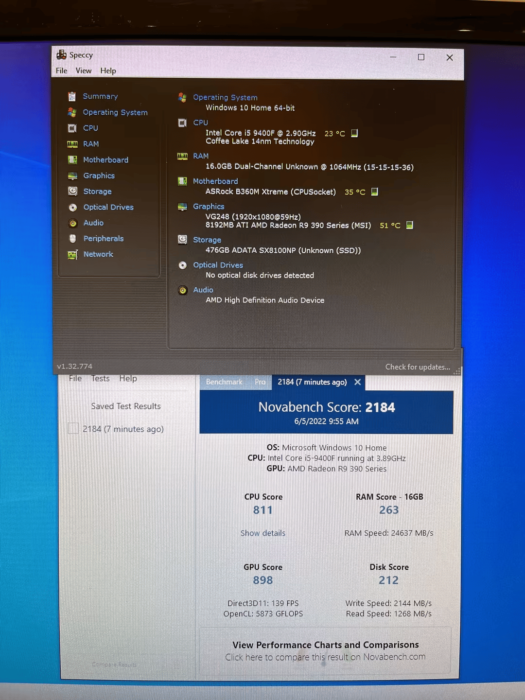 i5 9400F 16GB DDR4 AMD R9 390 m.2 500GB