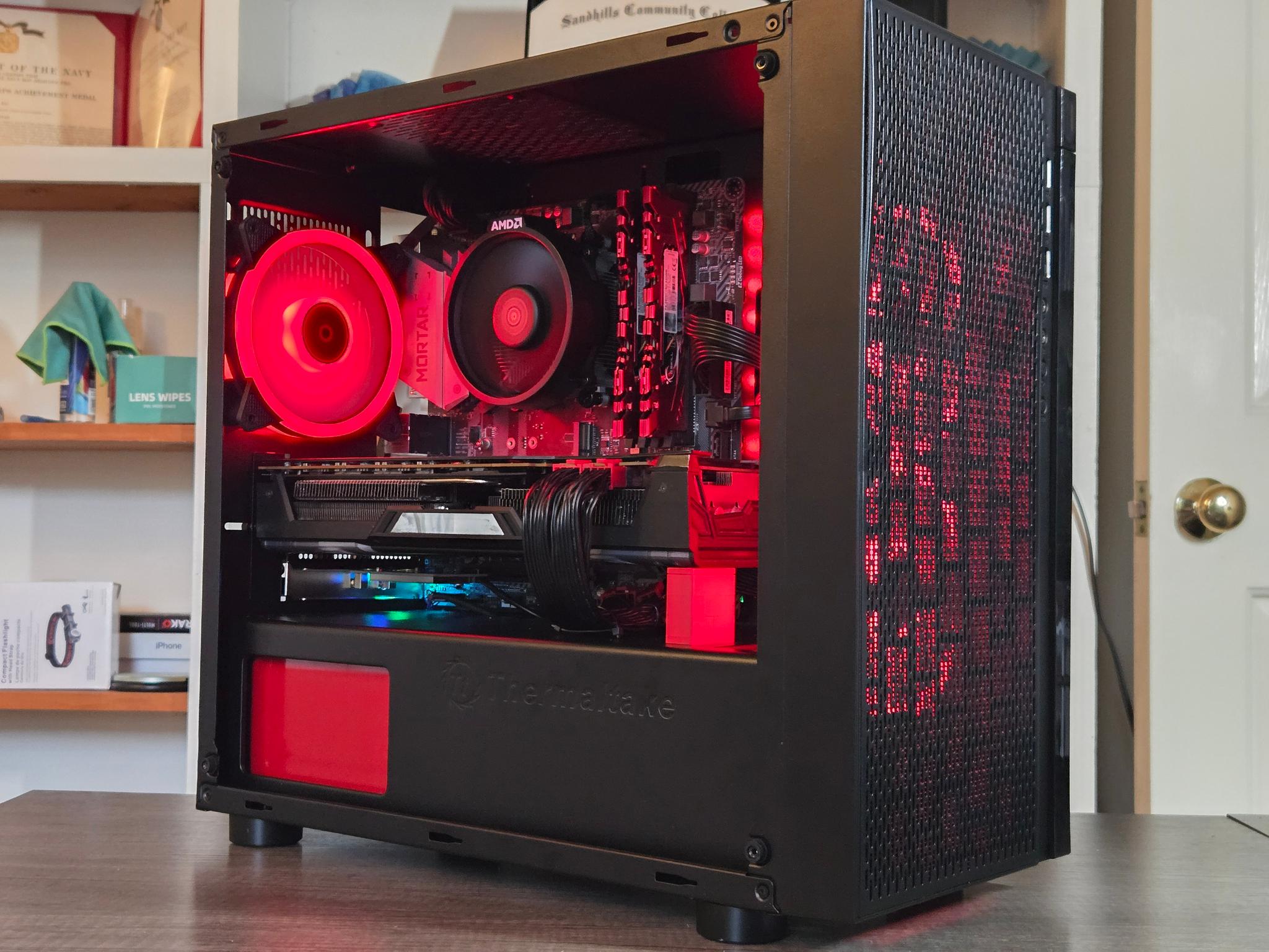 Red + Black Gaming PC | RX Vega 56 8GB | R5 2600 | 16GB | 500GB | ARGB | Wi-Fi + BT | 750W 80+ Gold