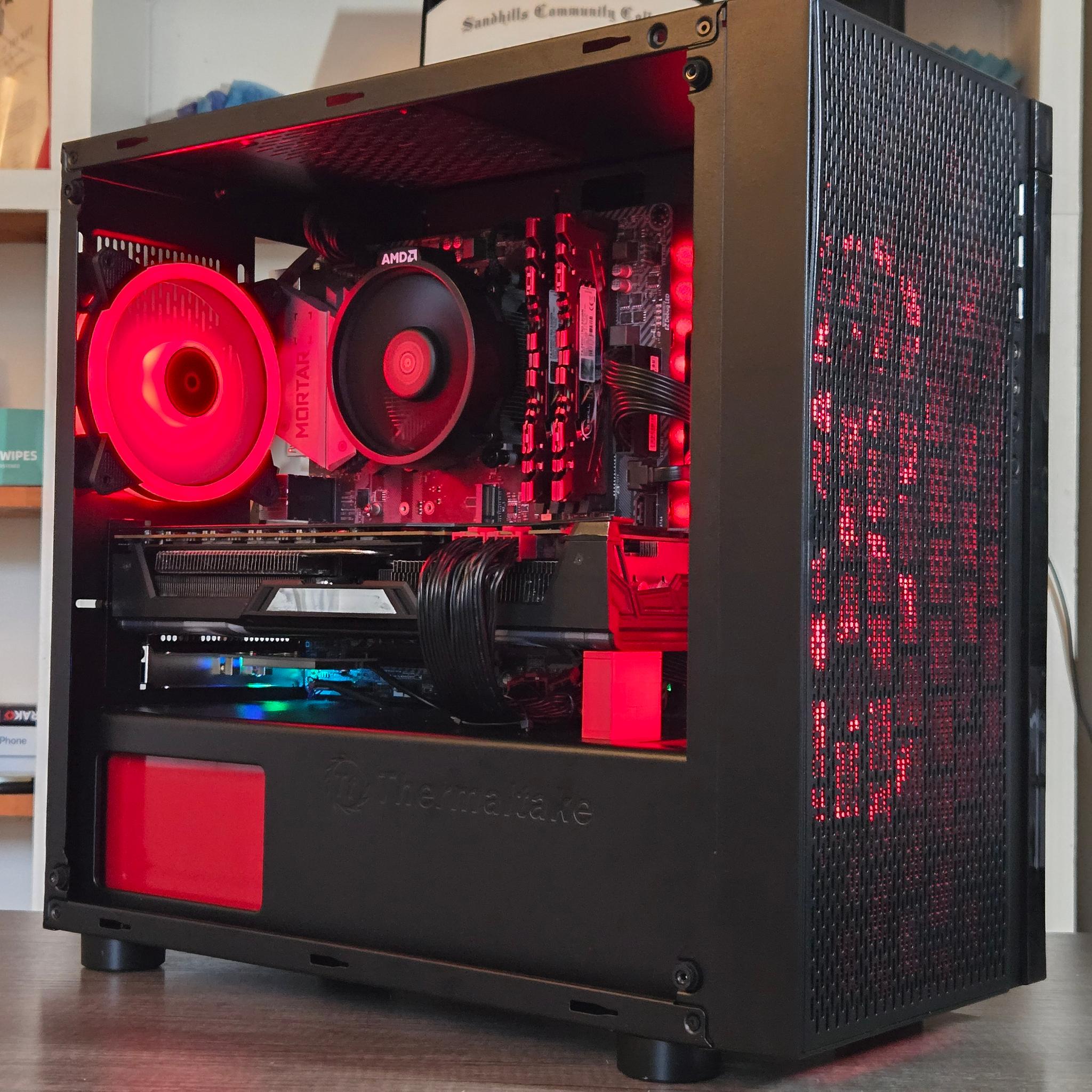 Red + Black Gaming PC | RX Vega 56 8GB | R5 2600 | 16GB | 500GB | ARGB | Wi-Fi + BT | 750W 80+ Gold