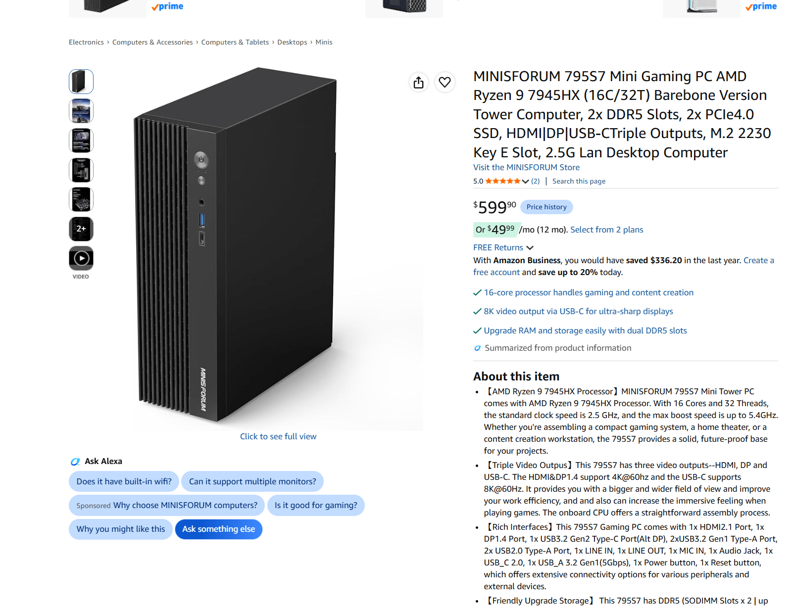 MINISFORUM 795S7 Mini Gaming PC AMD Ryzen 9 7945HX (16C/32T) Barebone Version