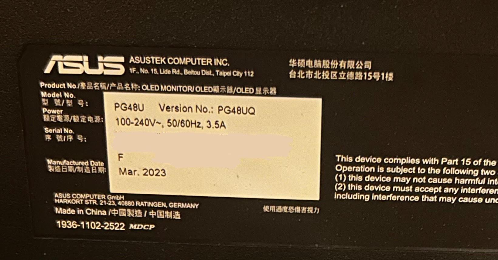 ASUS ROG 48” OLED Gaming Monitor - 4K Resolution (3840x2160) - 138hz Refresh Rate (PG48UQ)