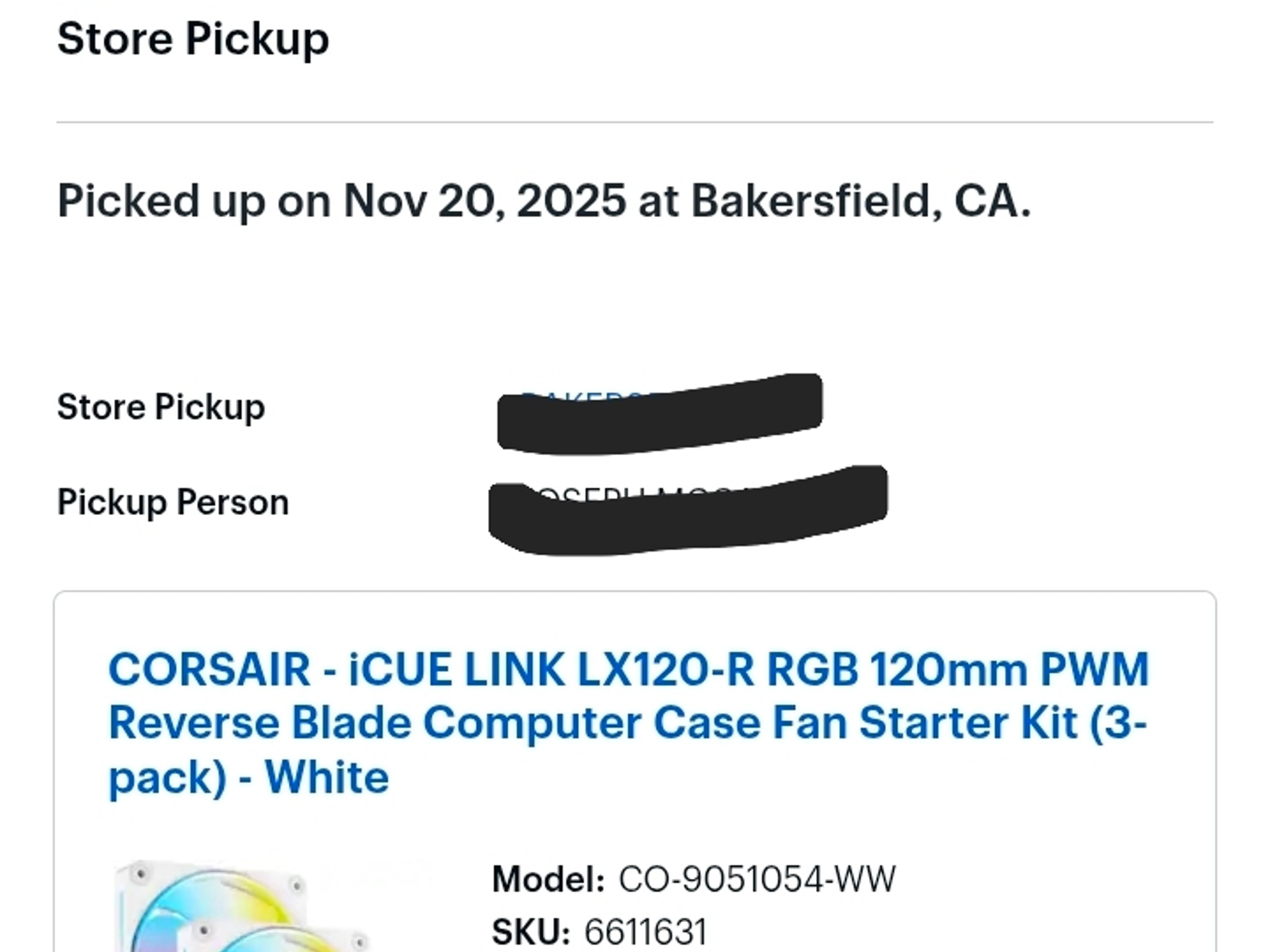 Corsair iCUE LINK LX120-R RGB White 3-Pack Starter Kit W/ Hub Box Receipt