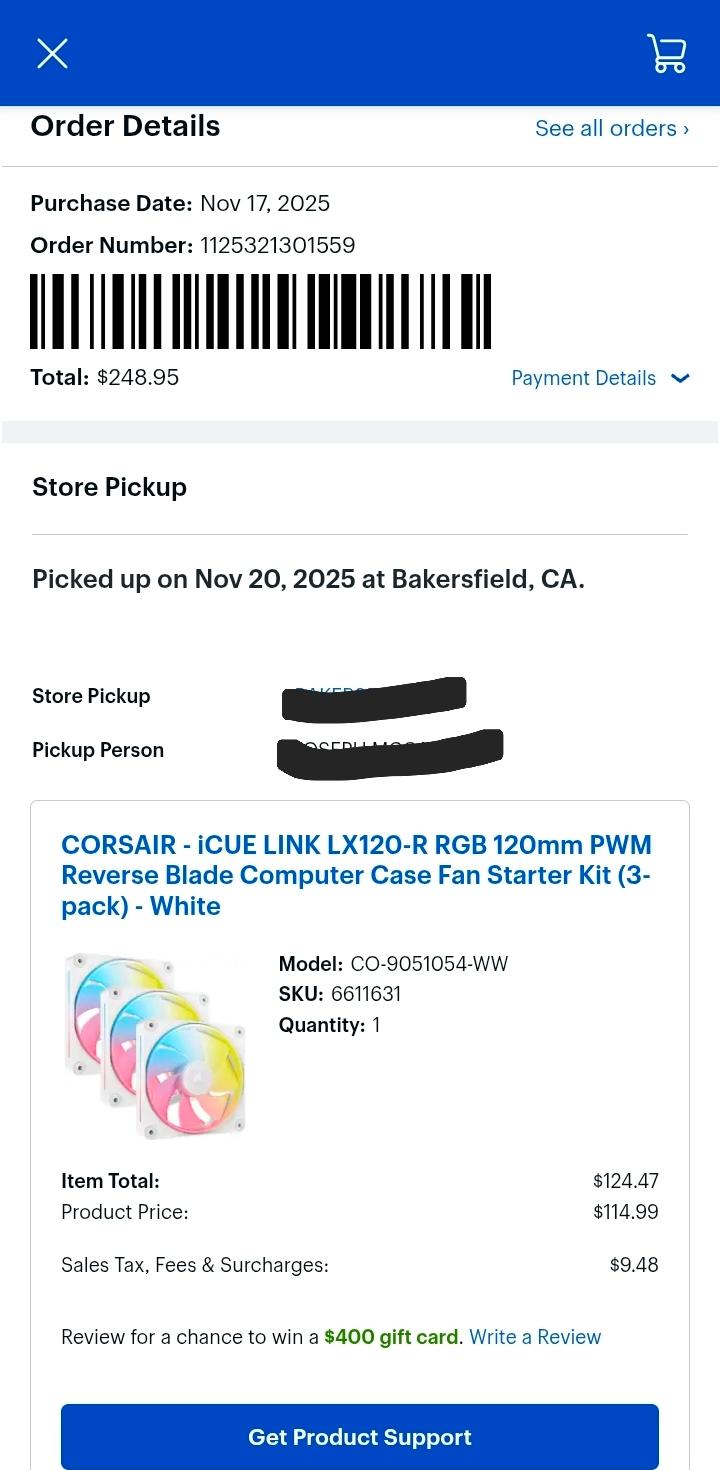 Corsair iCUE LINK LX120-R RGB White 3-Pack Starter Kit W/ Hub Box Receipt