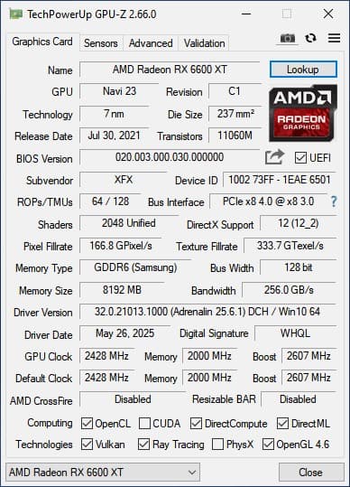 XFX Speedster QICK 308 AMD Radeon RX 6600 XT
